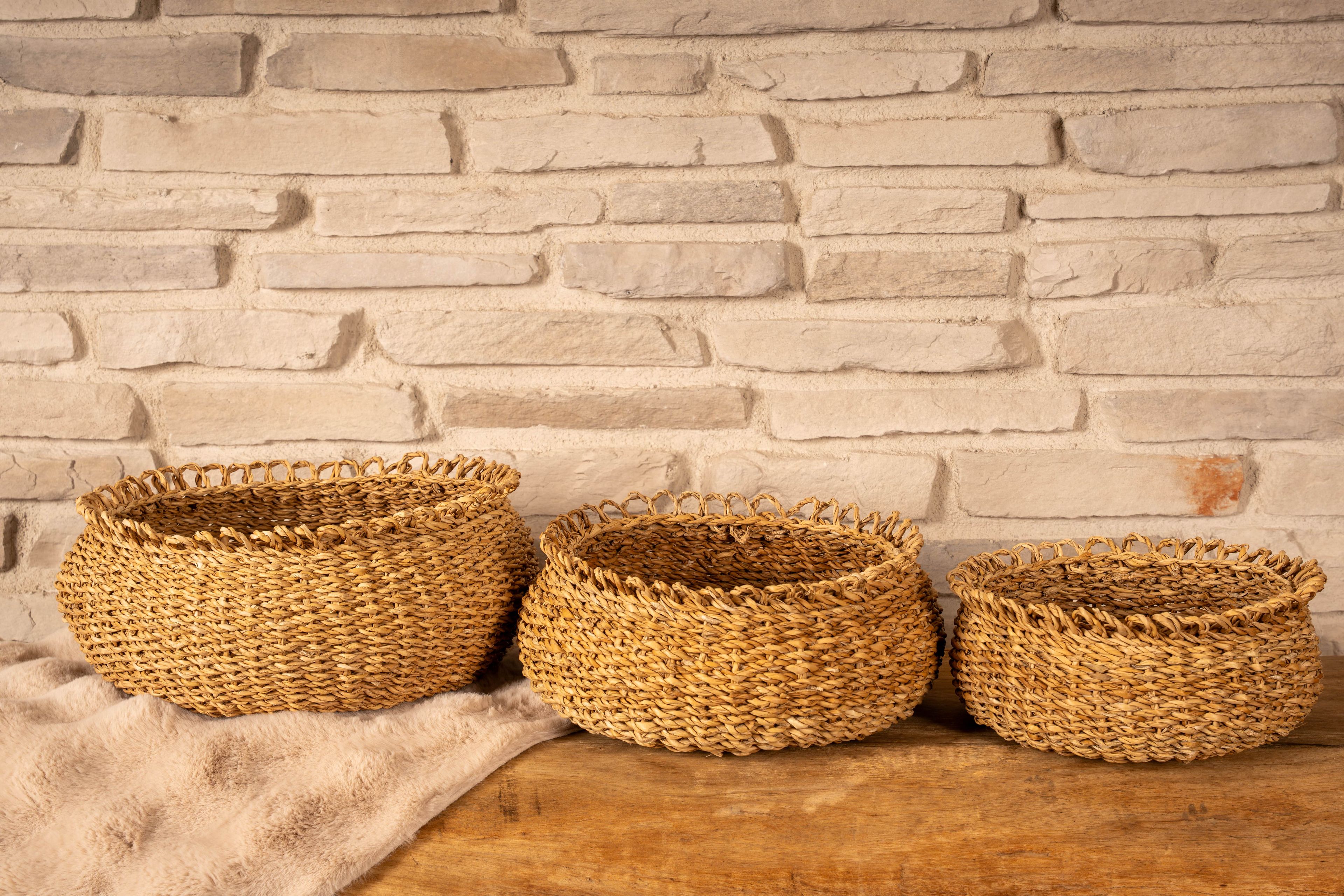 Yuvarlak Yassı Hasır Sepet Natural