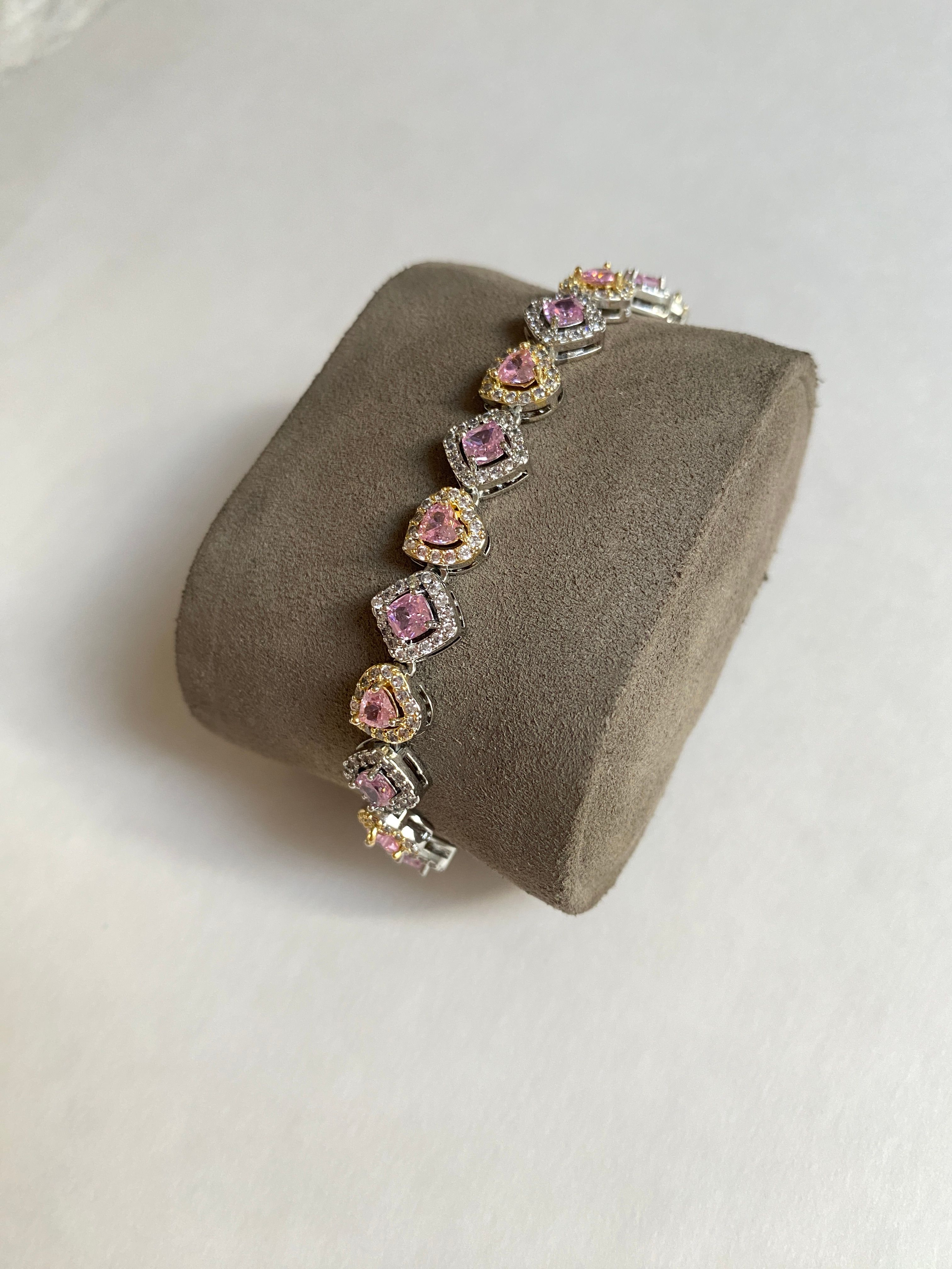 Pembe Taşlı Kalp Bileklik