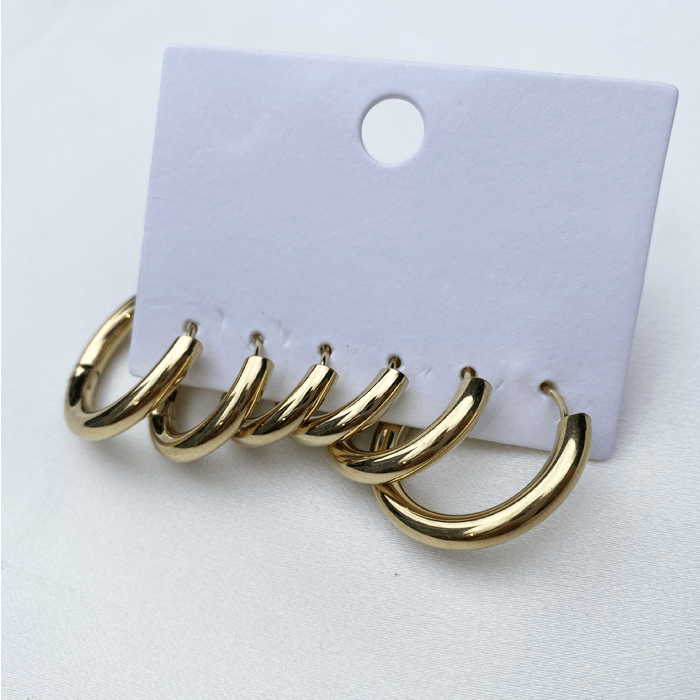 3'lü Gold Halka Küpe Seti