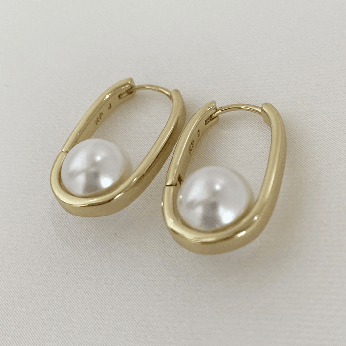 Ortası İncili Gold Küpe