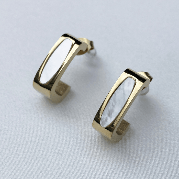 Gold Sedefli Dikdörtgen Küpe