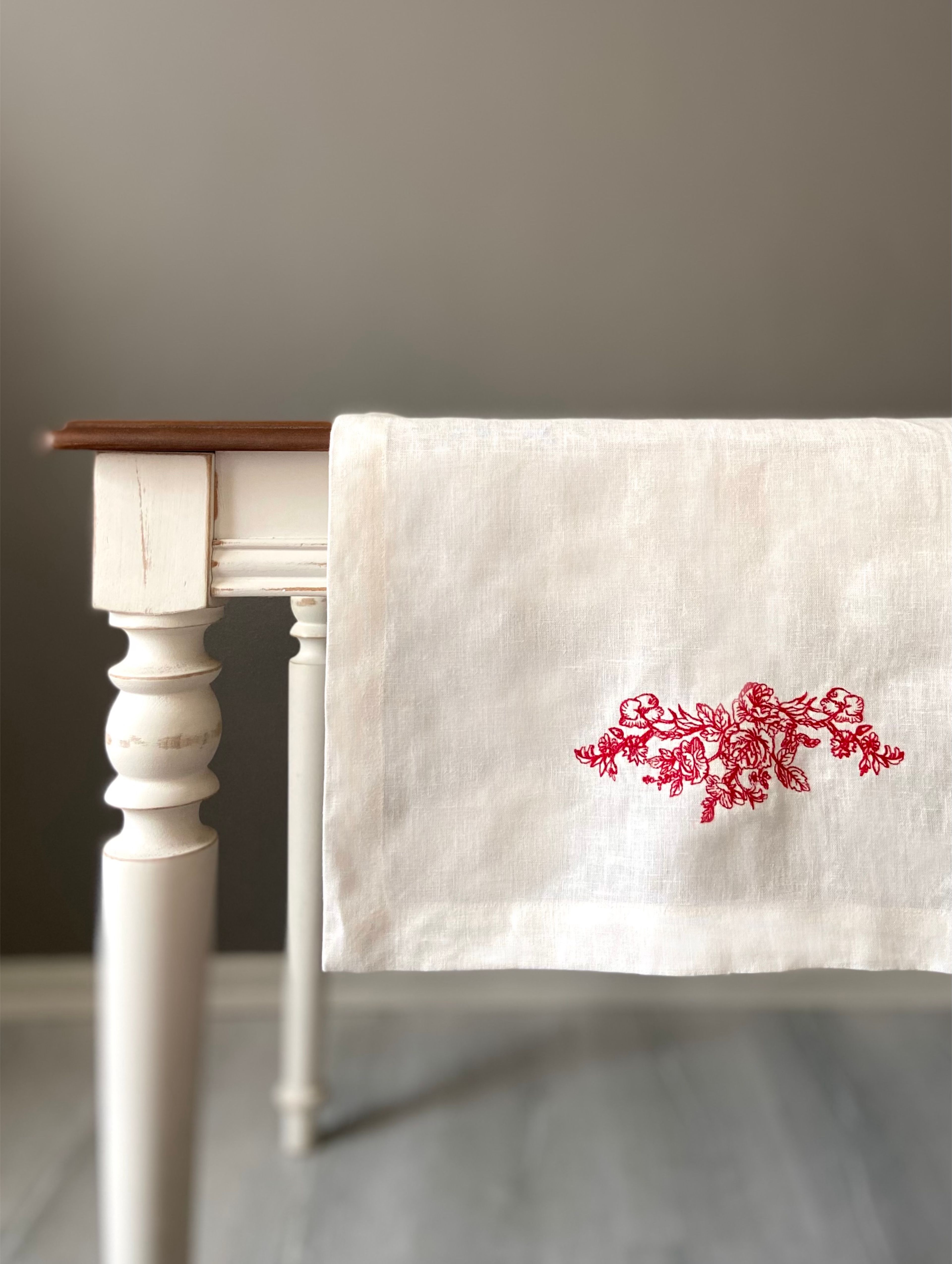 Rose %100 Keten Nakışlı Runner - Gün Batımı - 45 x 145