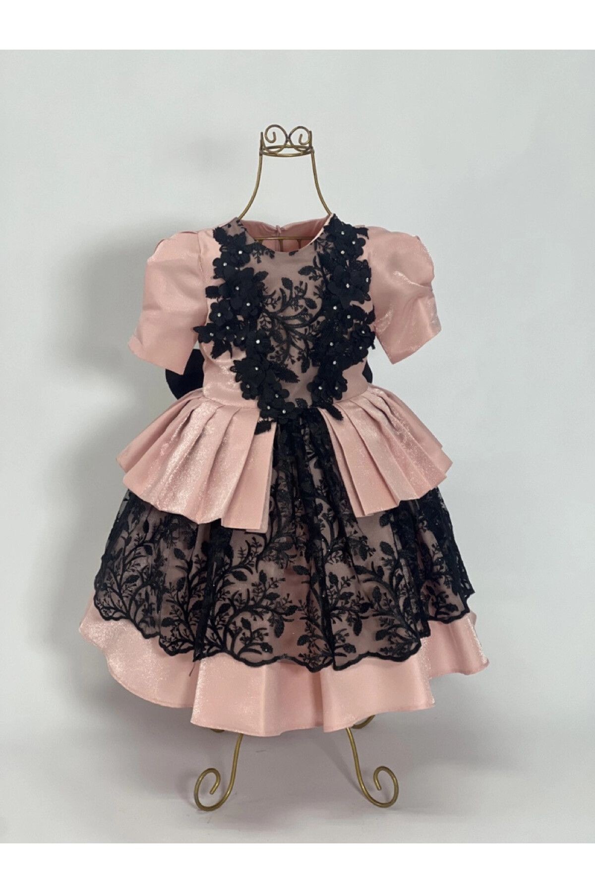 KIZ ÇOCUK PEMBE SİYAH KÜPÜRLÜ ELBİSE