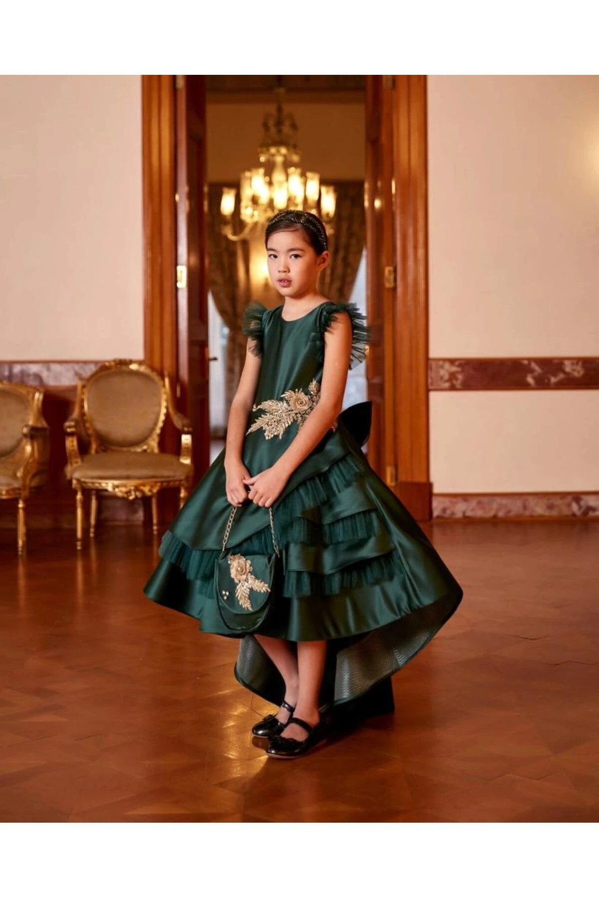 Kız Çocuk Önü Kat Kat Çiçekli Abiye