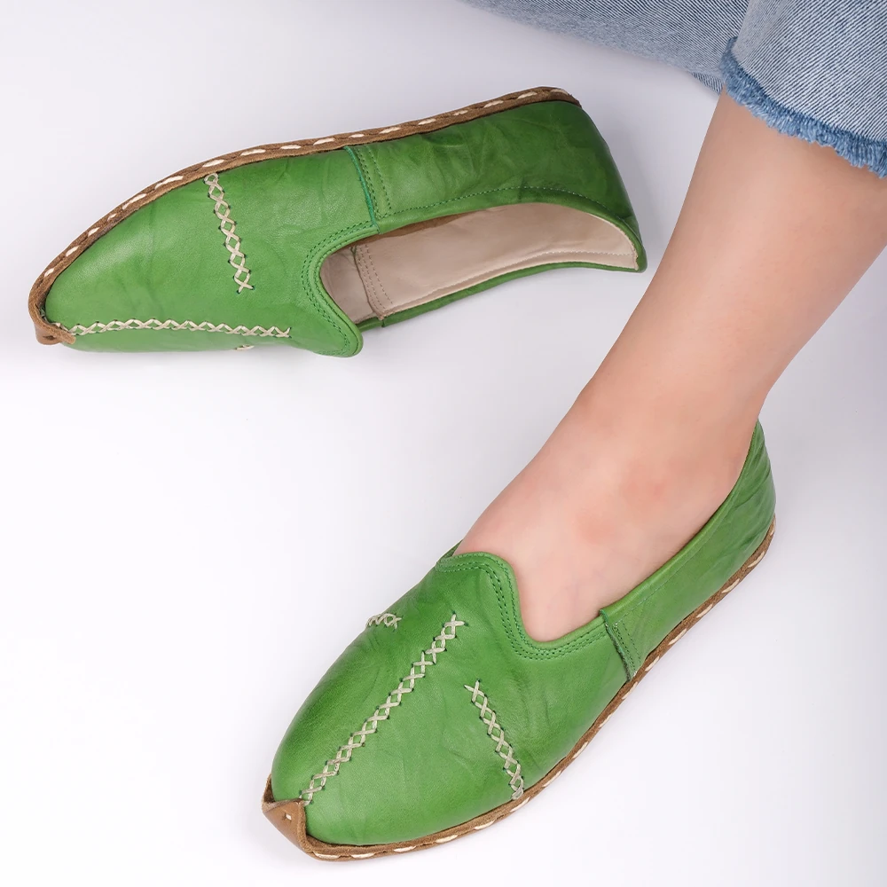 Saraçlı Burunlu Kadın Yemeni - Yeşil