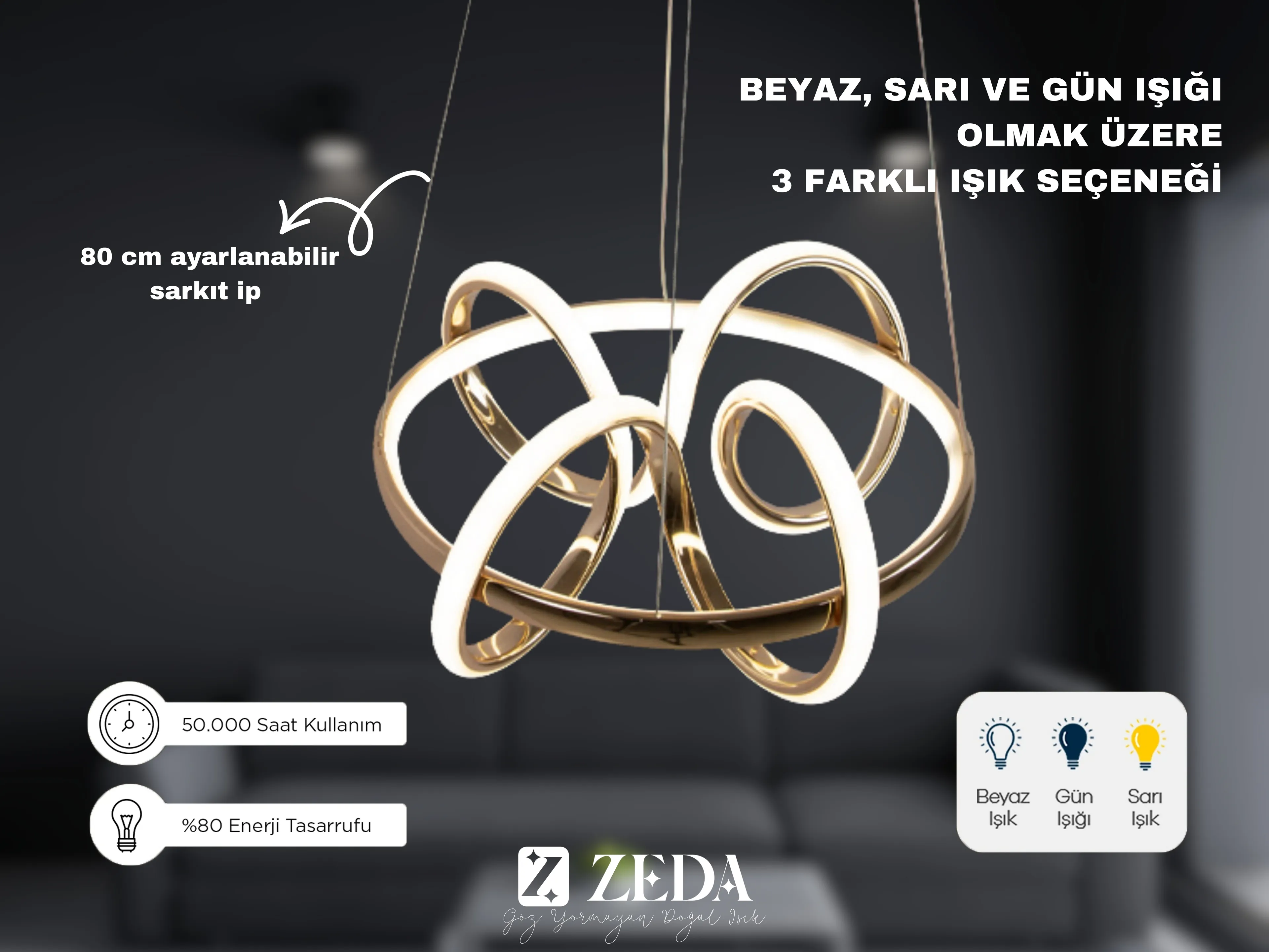 Hediyeli 2 adet Kuzey Led Avize Gold ve Krom