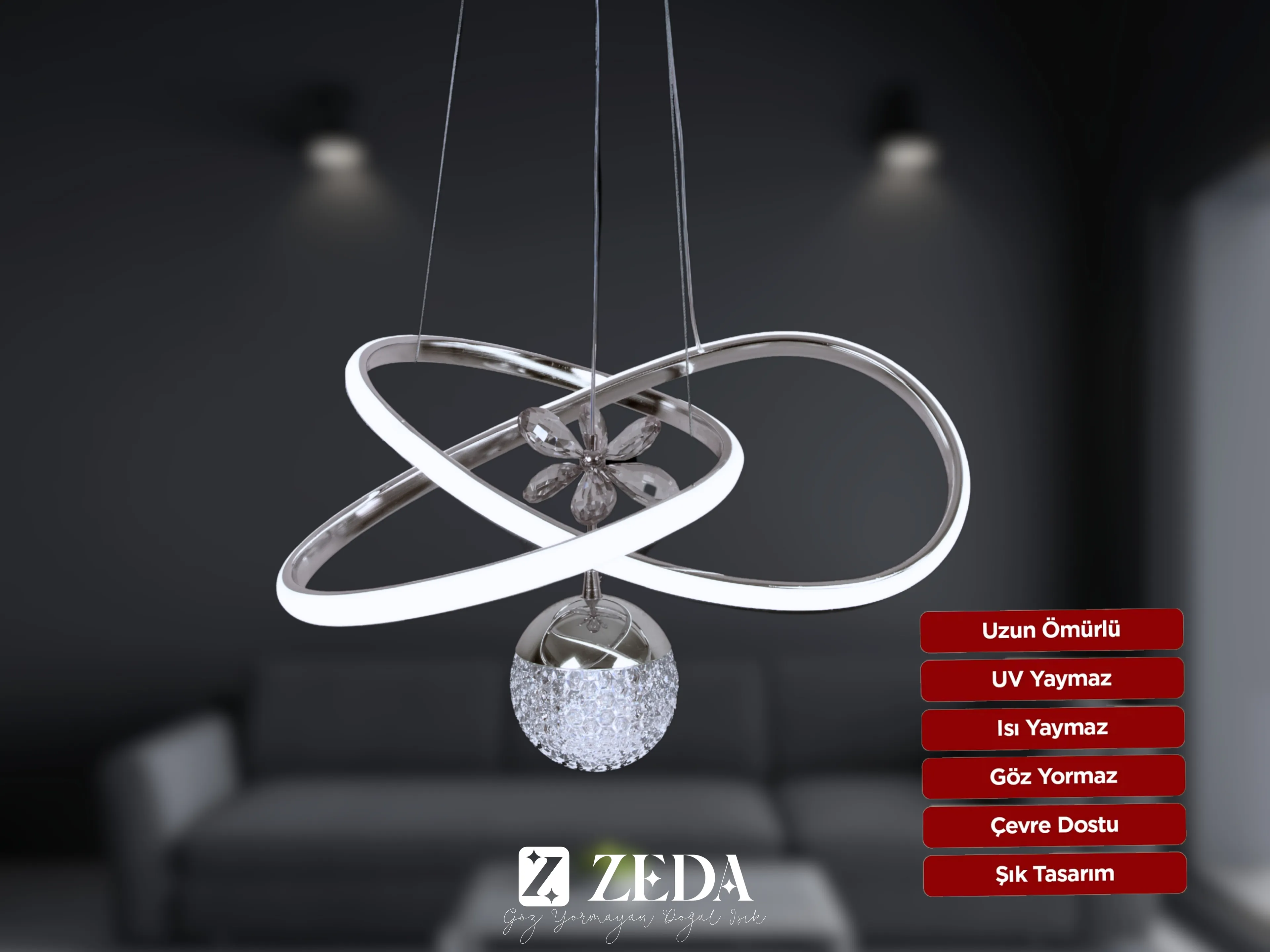 Hediyeli 2 Adet Orta Karçiçeği Led Avize Gold ve Krom