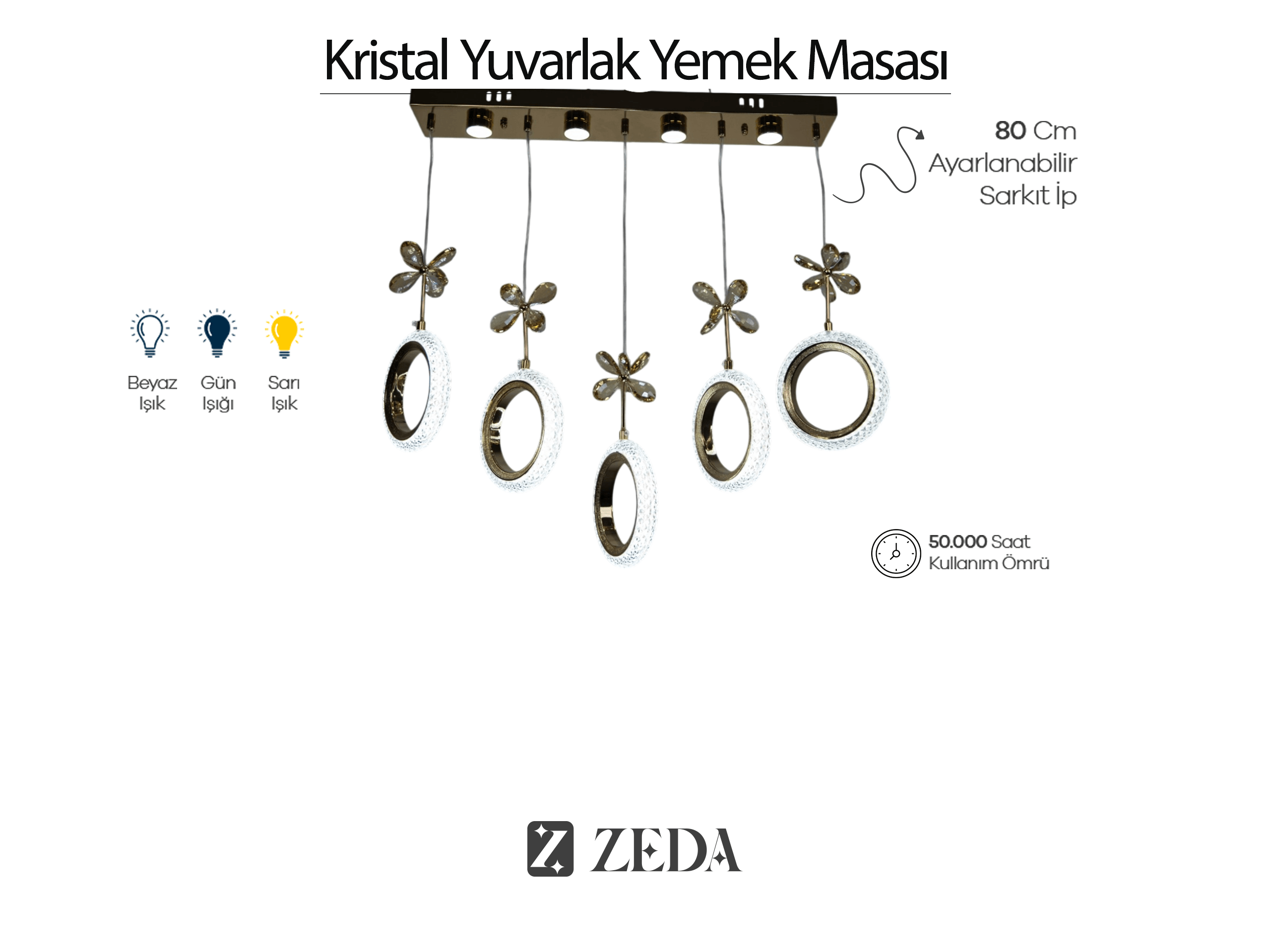 Kristal Yuvarlak Yemek Masası
