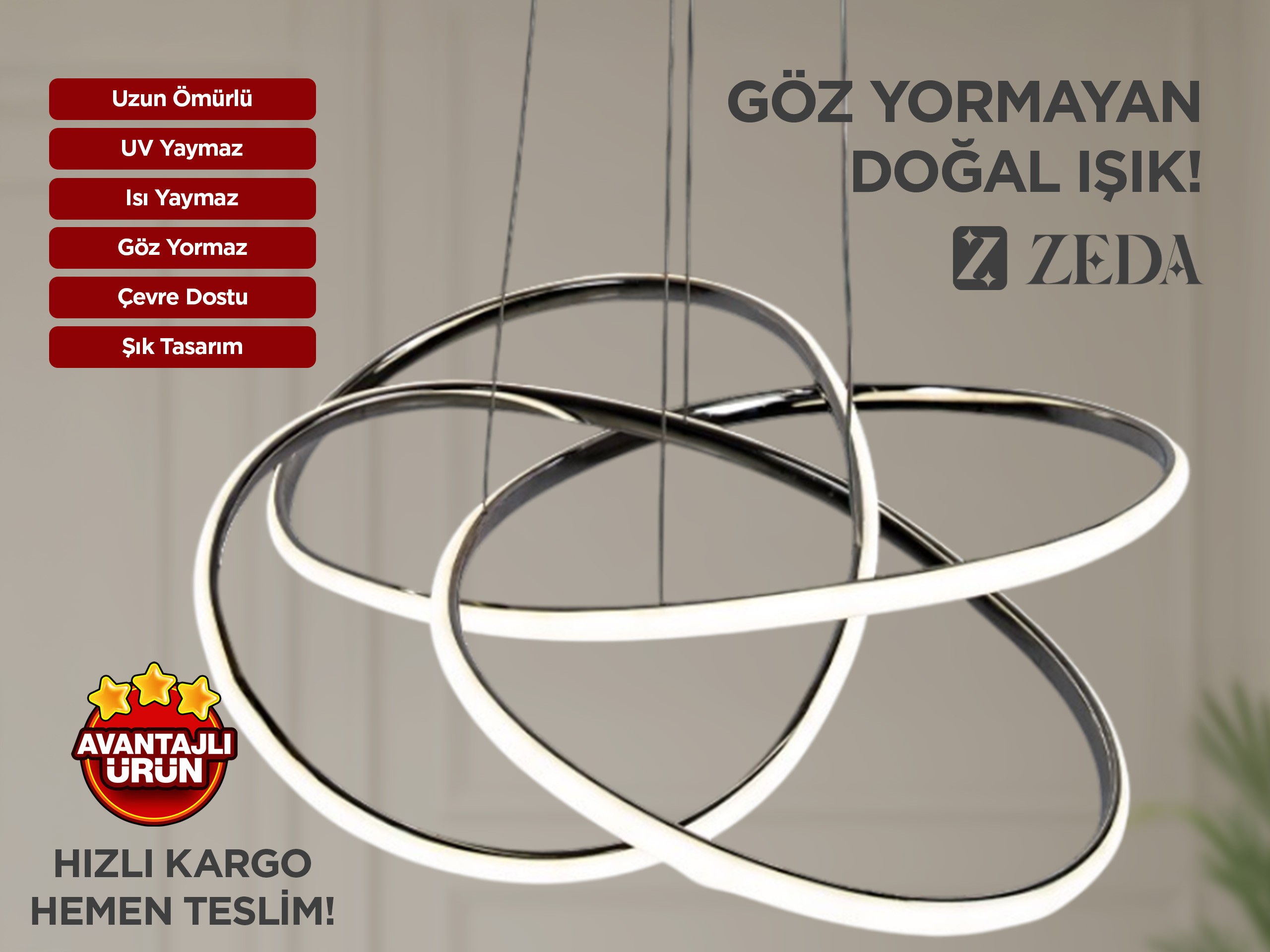 Büyük Kar Çiçeği Topsuz Avize Led Lamba