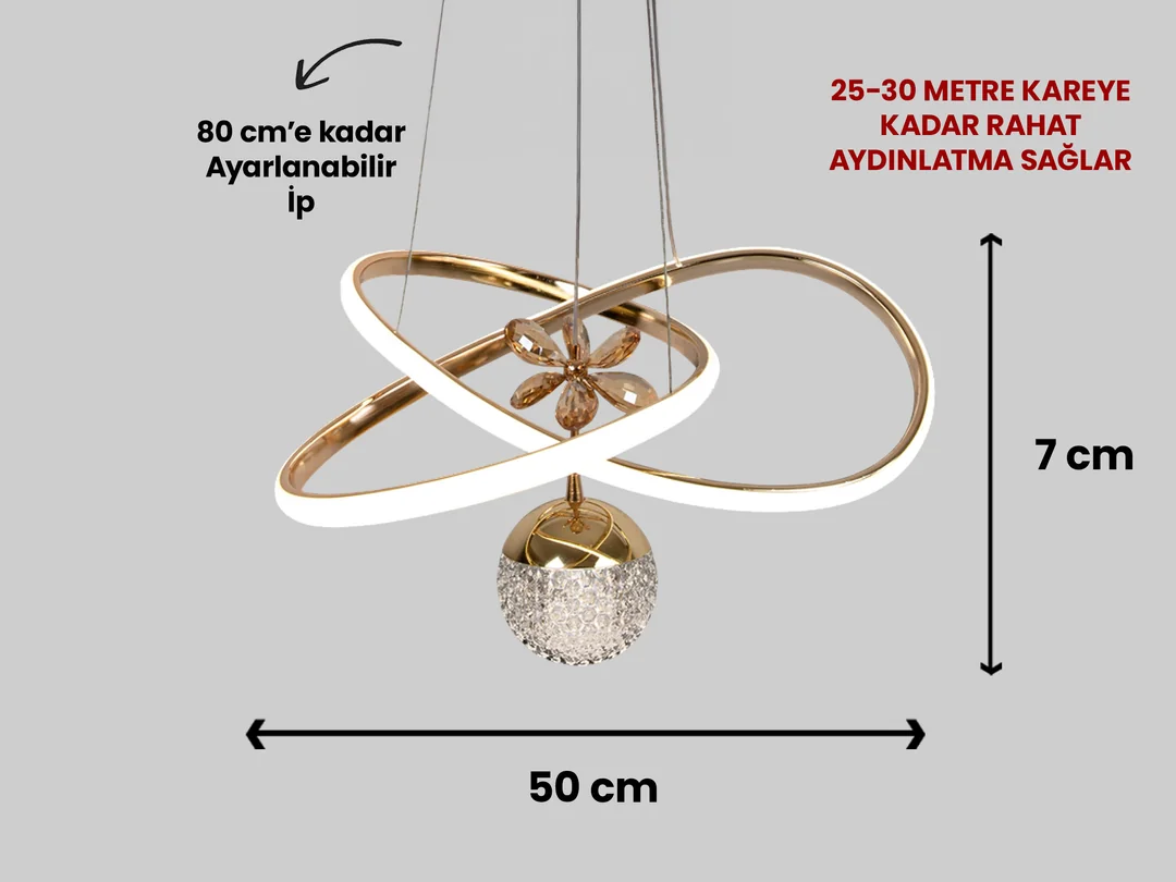 Hediyeli 2 Adet Orta Karçiçeği Led Avize Gold ve Krom