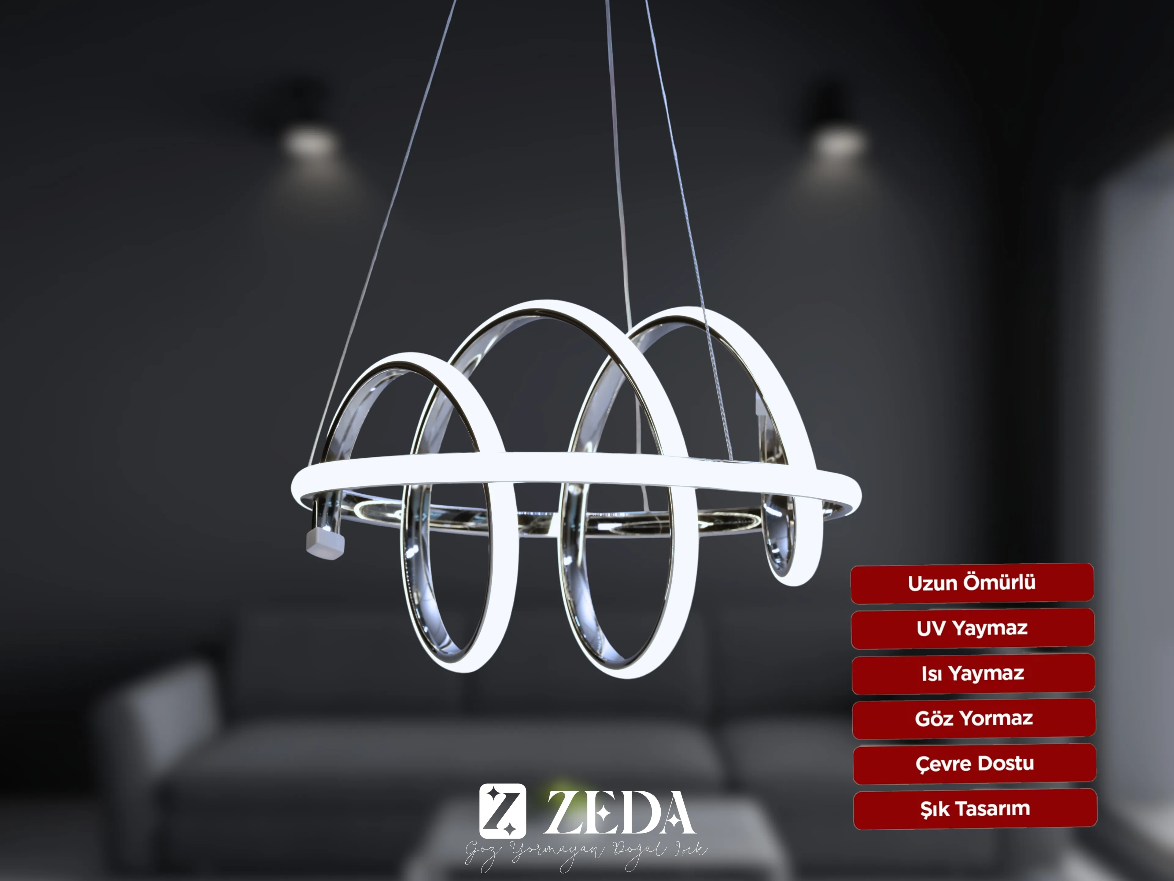 Hediyeli 2 Adet Güney Led Avize Gold ve Krom 