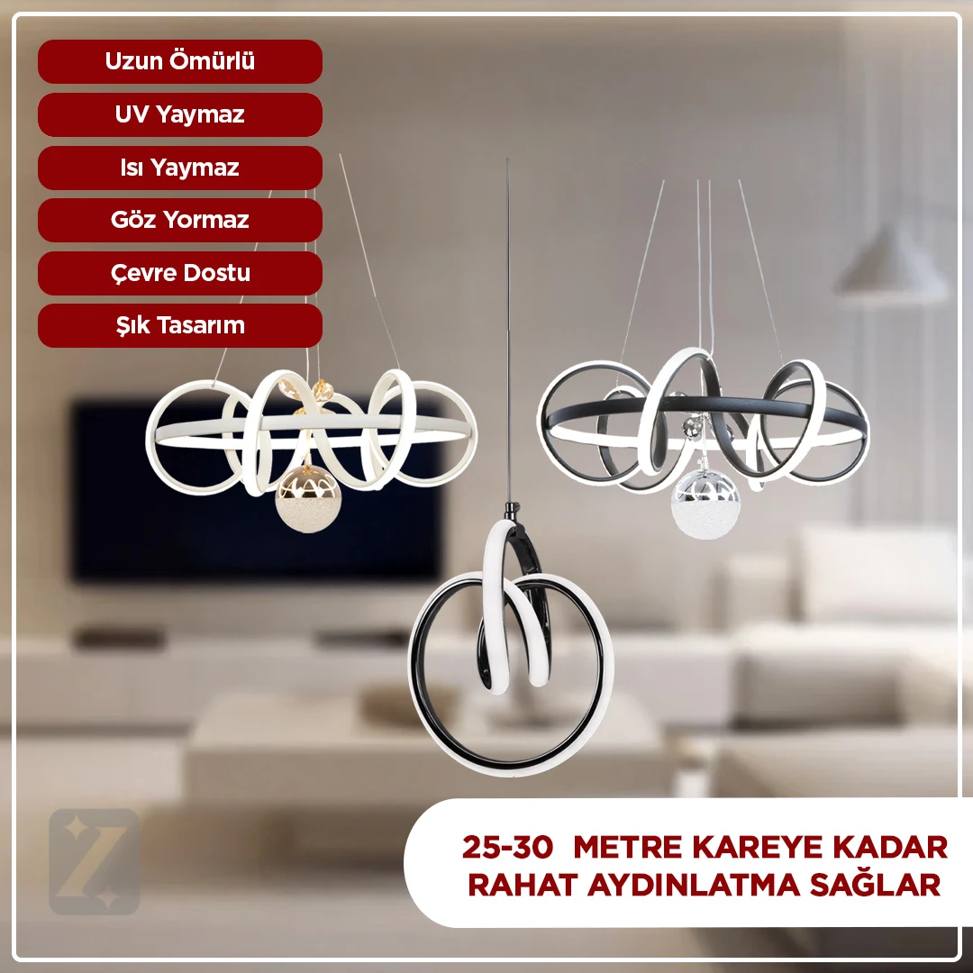 Zeda Teknoloji Hediyeli 2 Adet Büyük Kuzey Avize | LED Avize