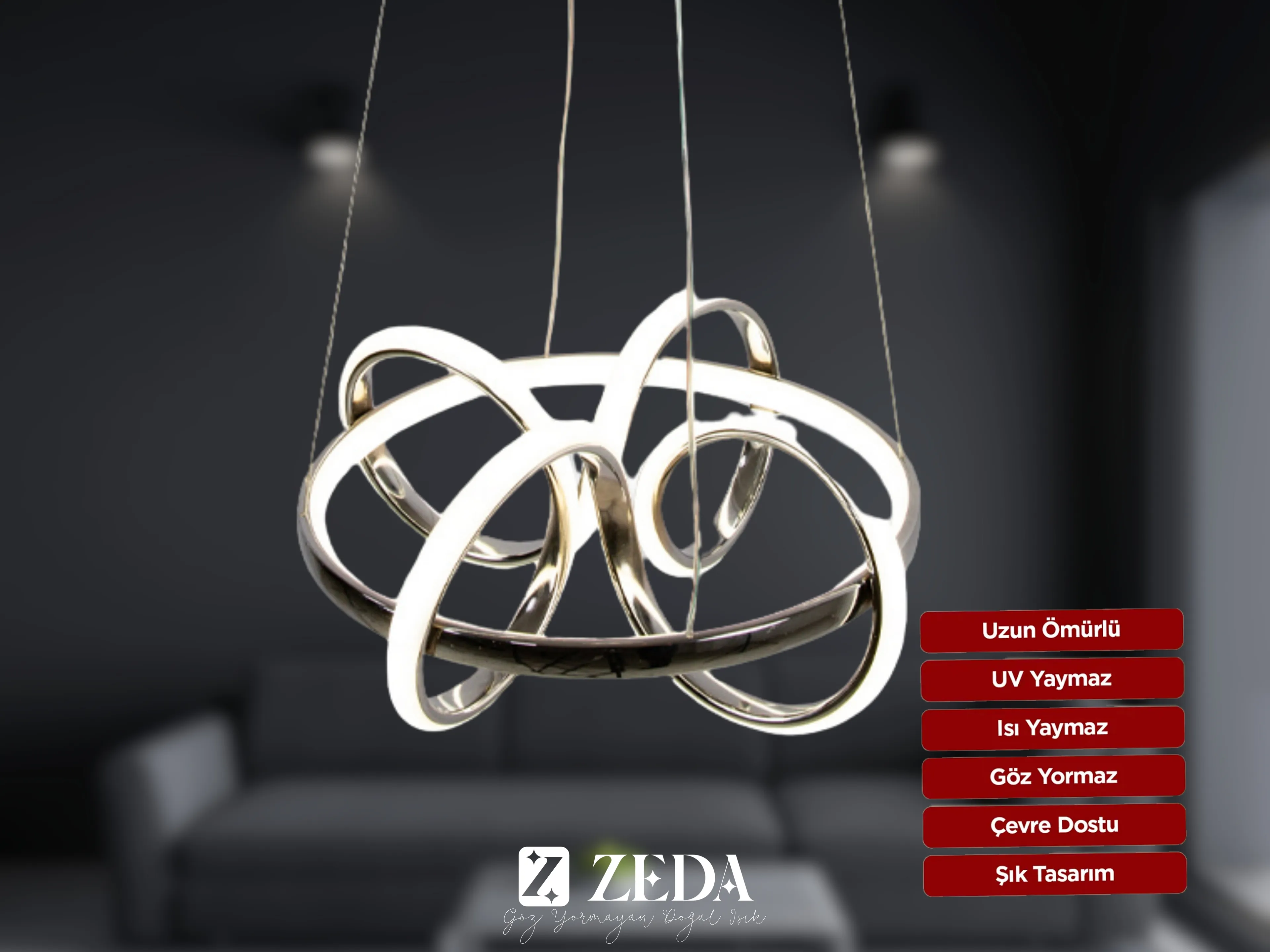 Hediyeli 2 adet Kuzey Led Avize Gold ve Krom