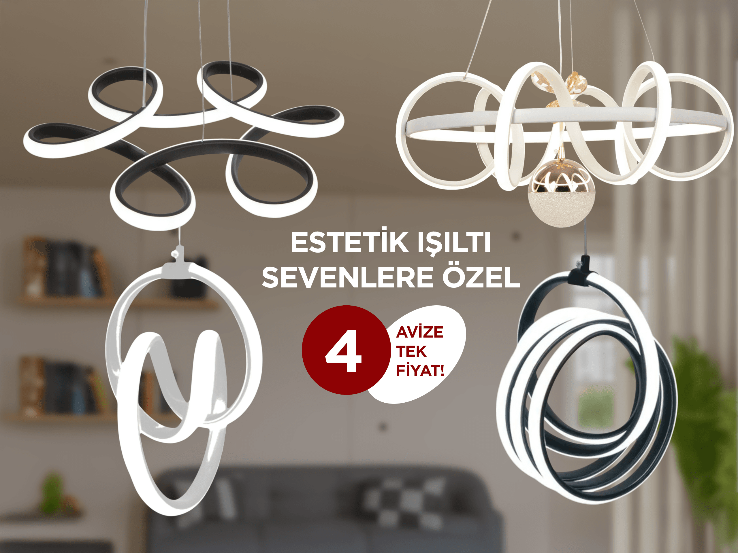  Hediyeli 4’lü Estetik Işıltı Avize Paketi
