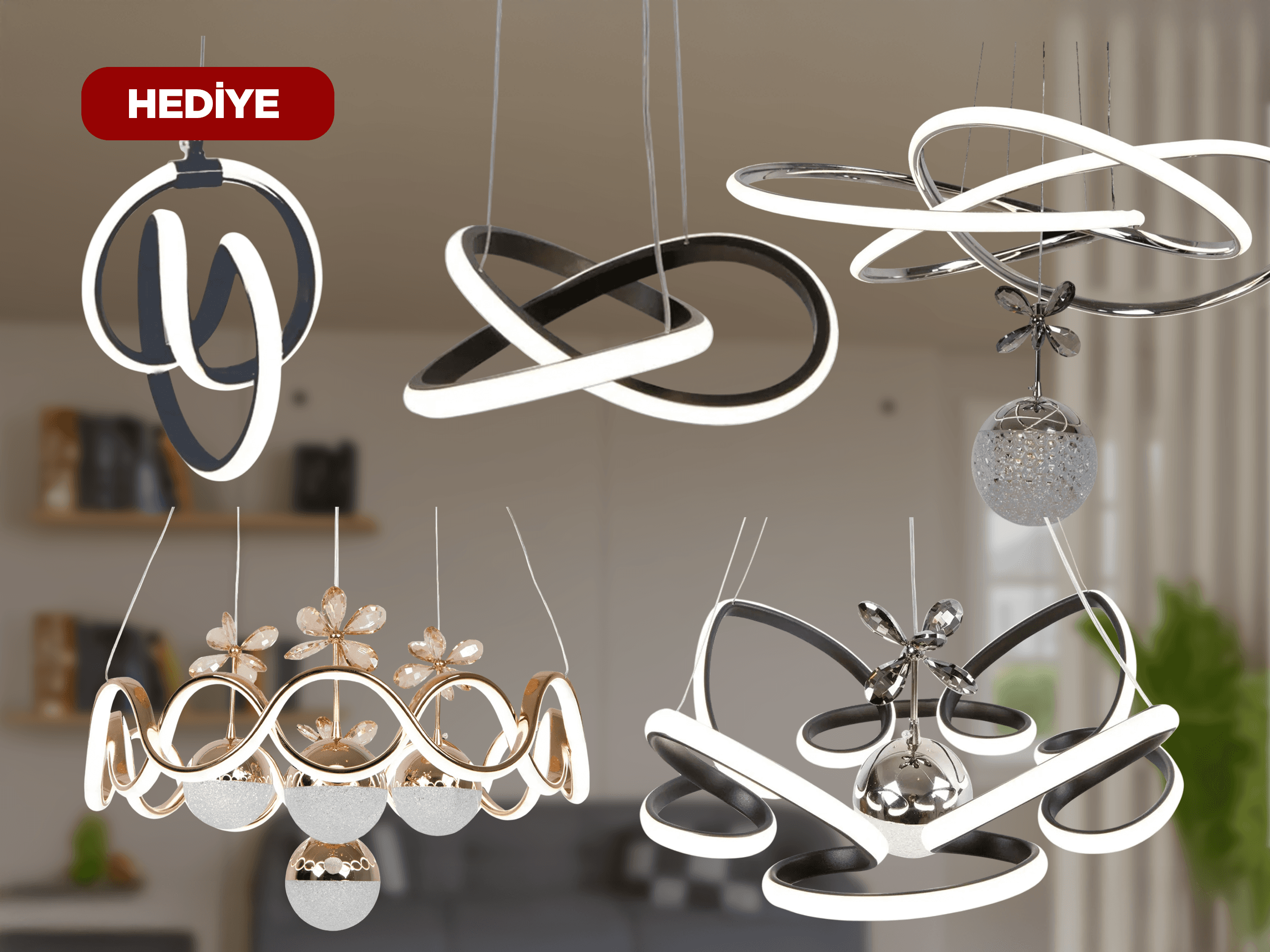 Hediyeli 5'li Işıltılı LED Avize Paketi