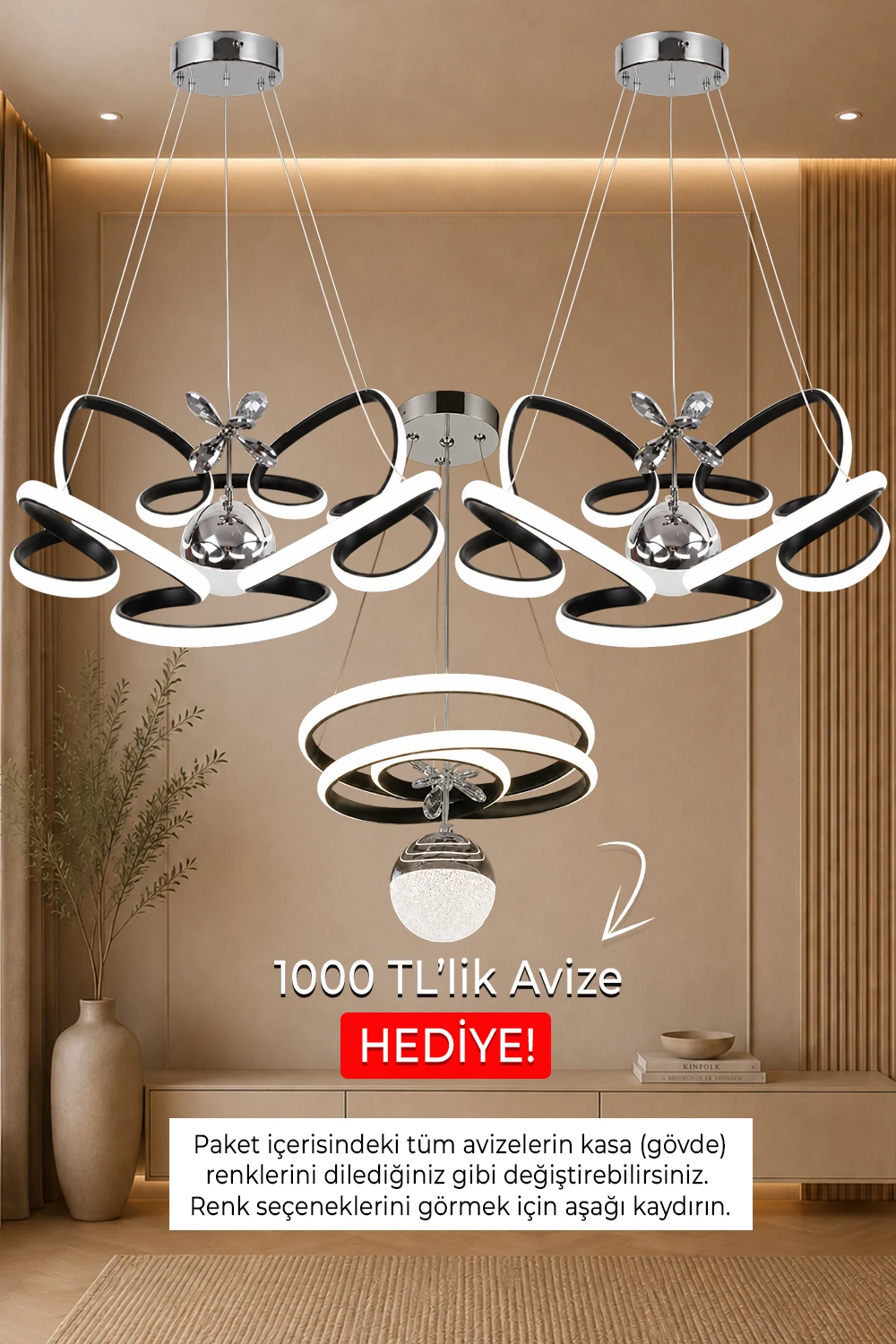 Zeda Teknoloji LED Avize Siyah Lotus - Kaos LED Avize Paketi