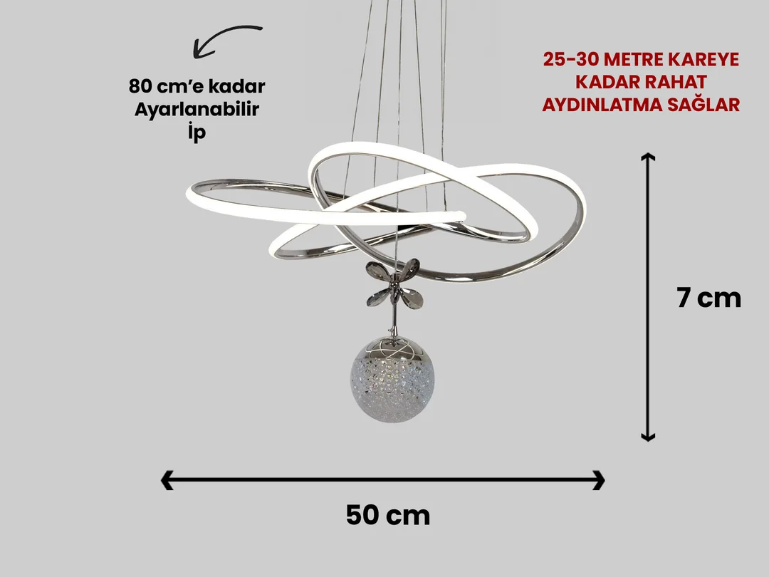 Hediyeli 2 Adet Orta Karçiçeği Led Avize Gold ve Krom