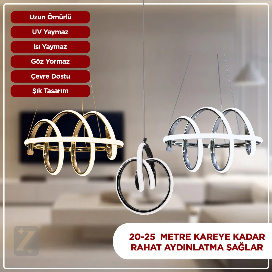 Zeda Teknoloji Hediyeli 2 Adet Güney LED Avize | Aydınlatma