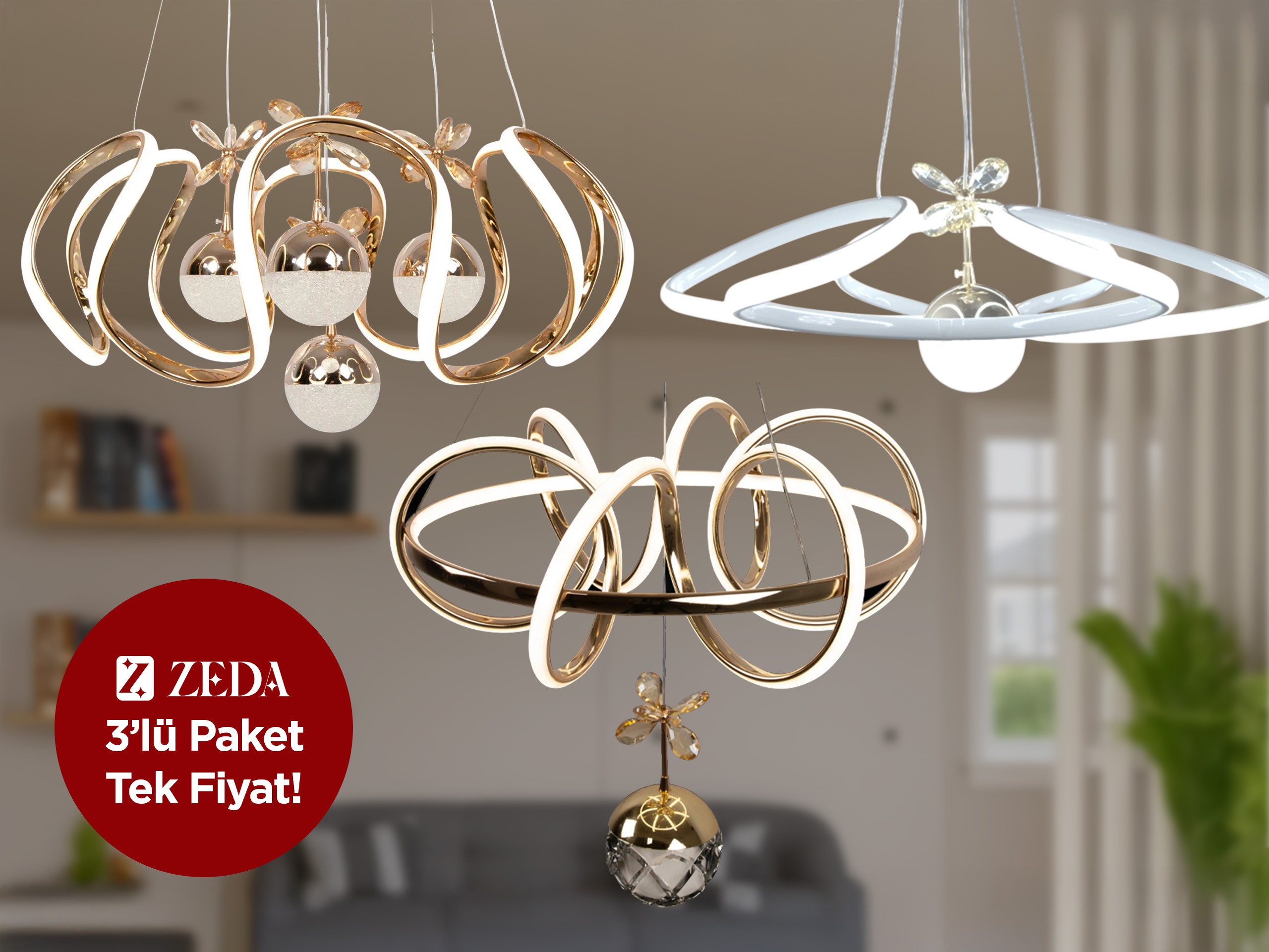 3’lü Saray Işıltısı LED Avize Paketi
