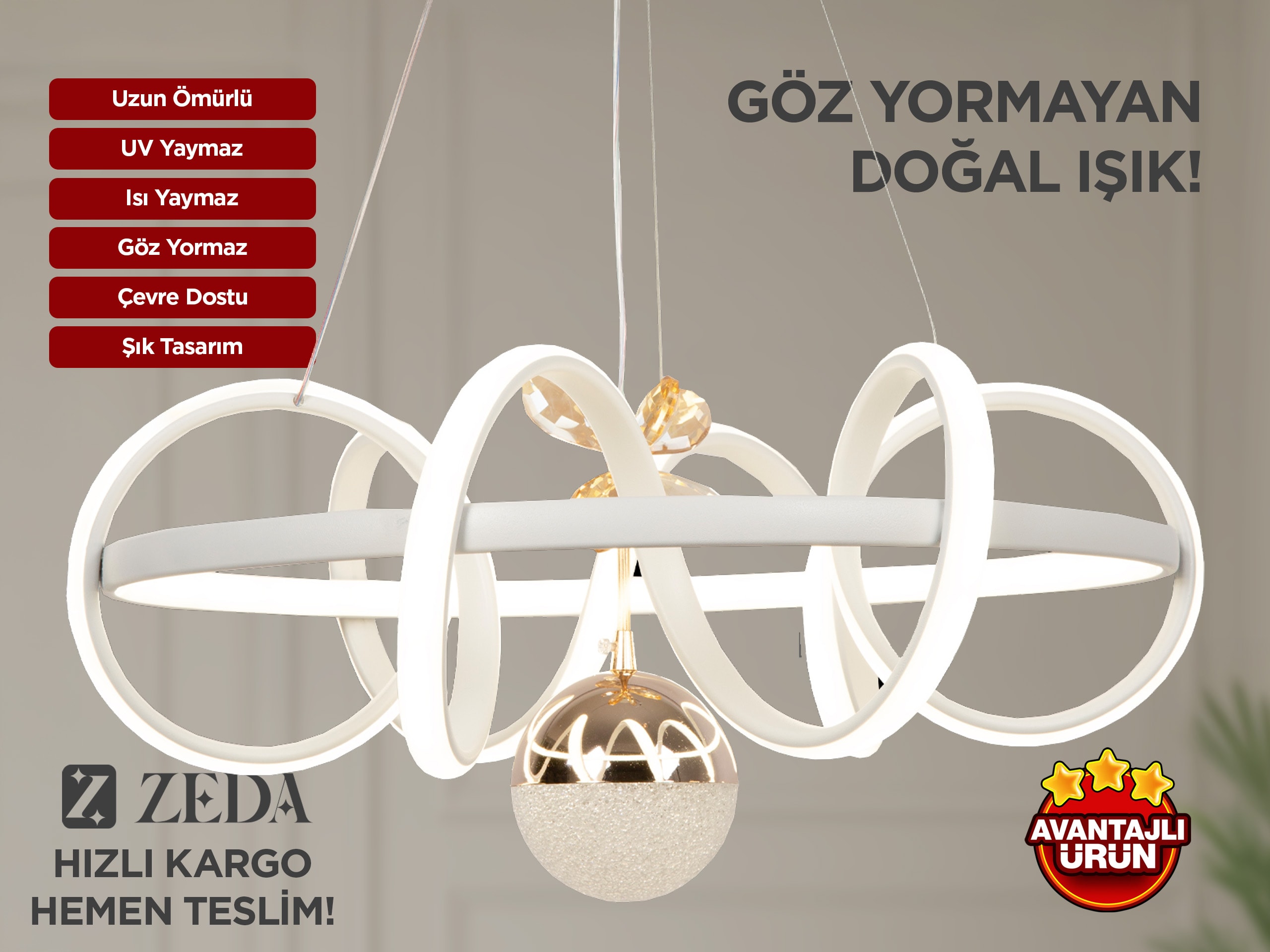 Büyük Kuzey Tek Top Led Avize