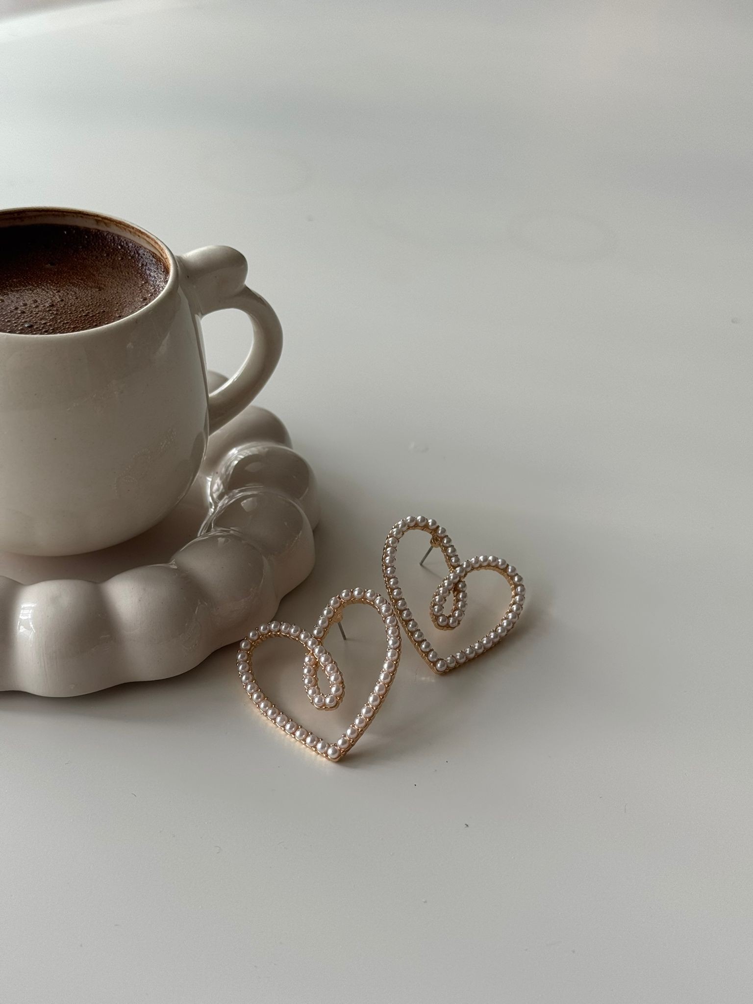 İncili Kalp küpe