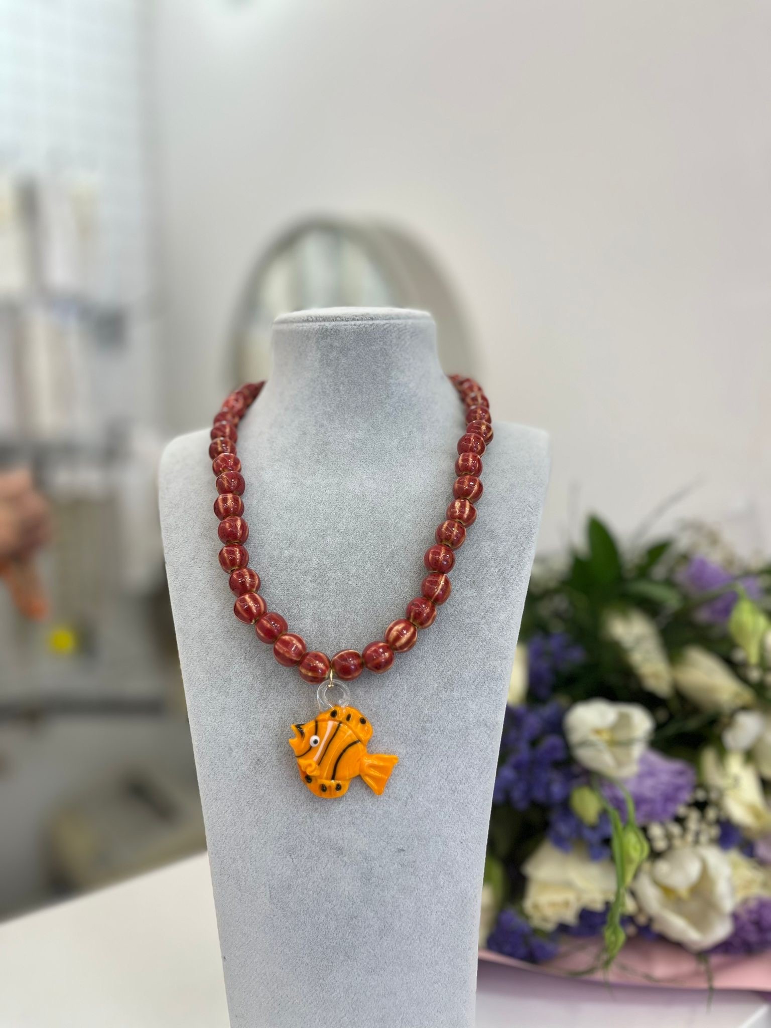 Balıklı murano kolye