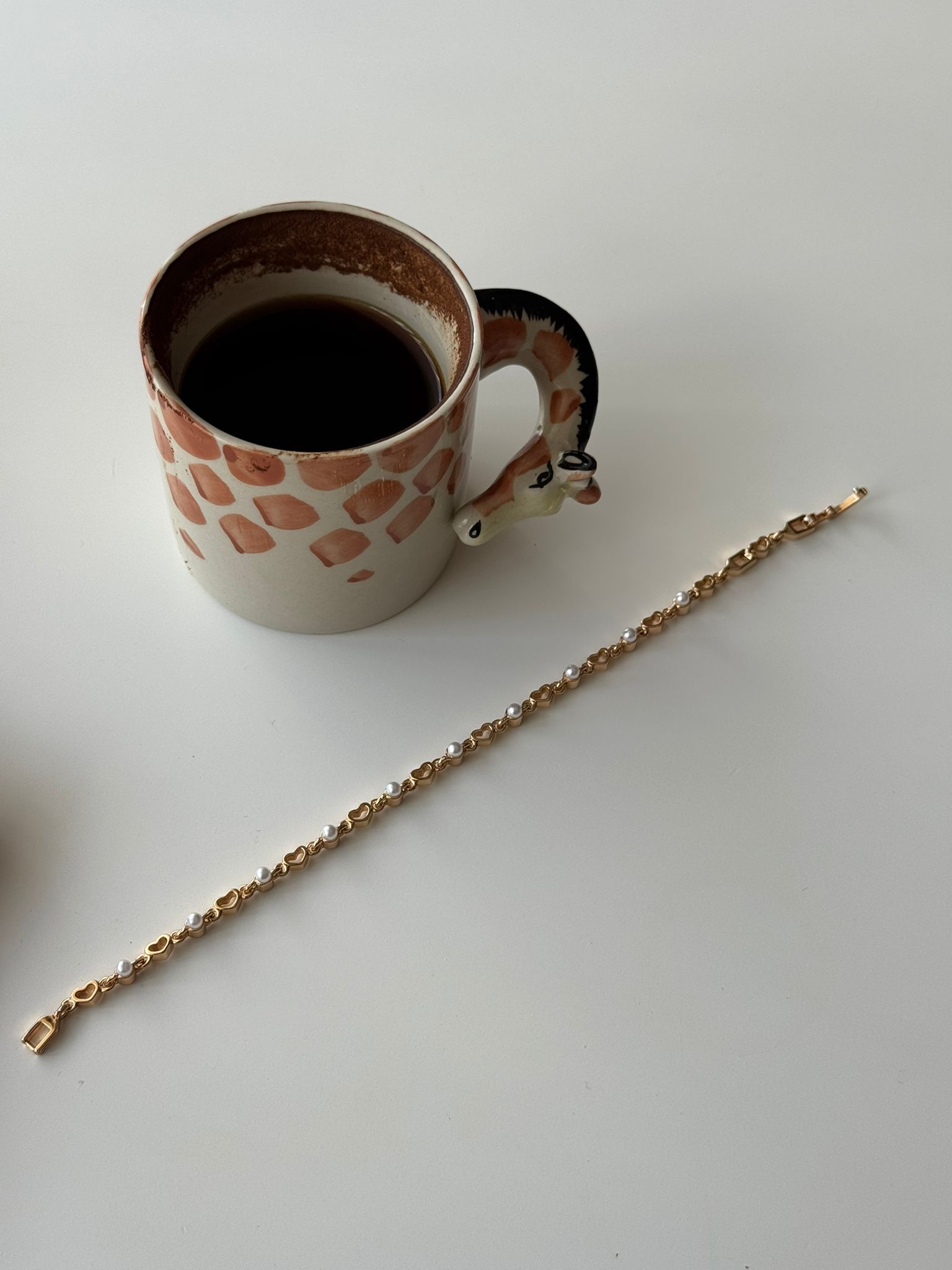 İncili Ve Kalpli Çelik Bileklik