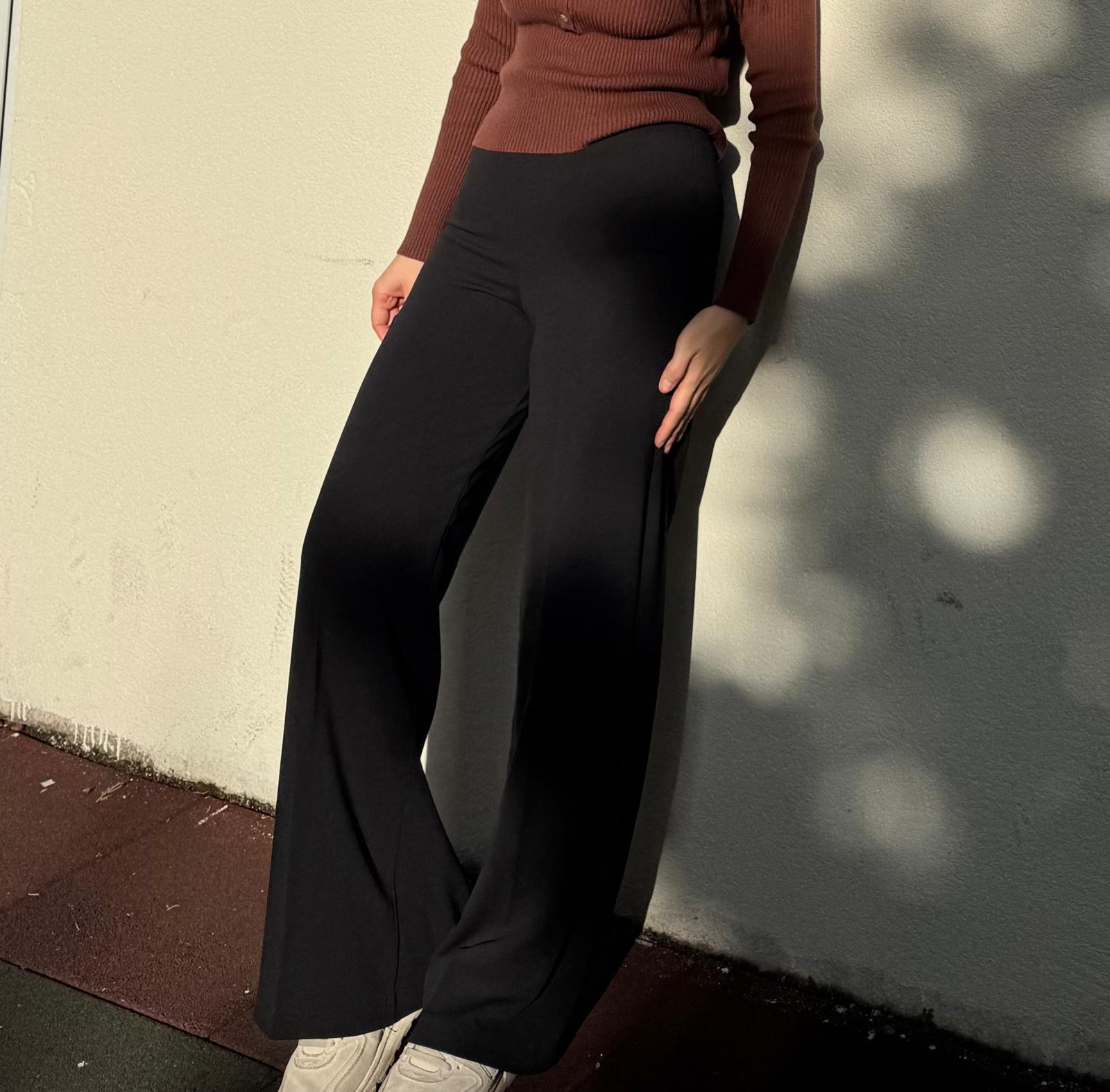 Siyah Yandan Fermuarlı Palazzo Pantolon