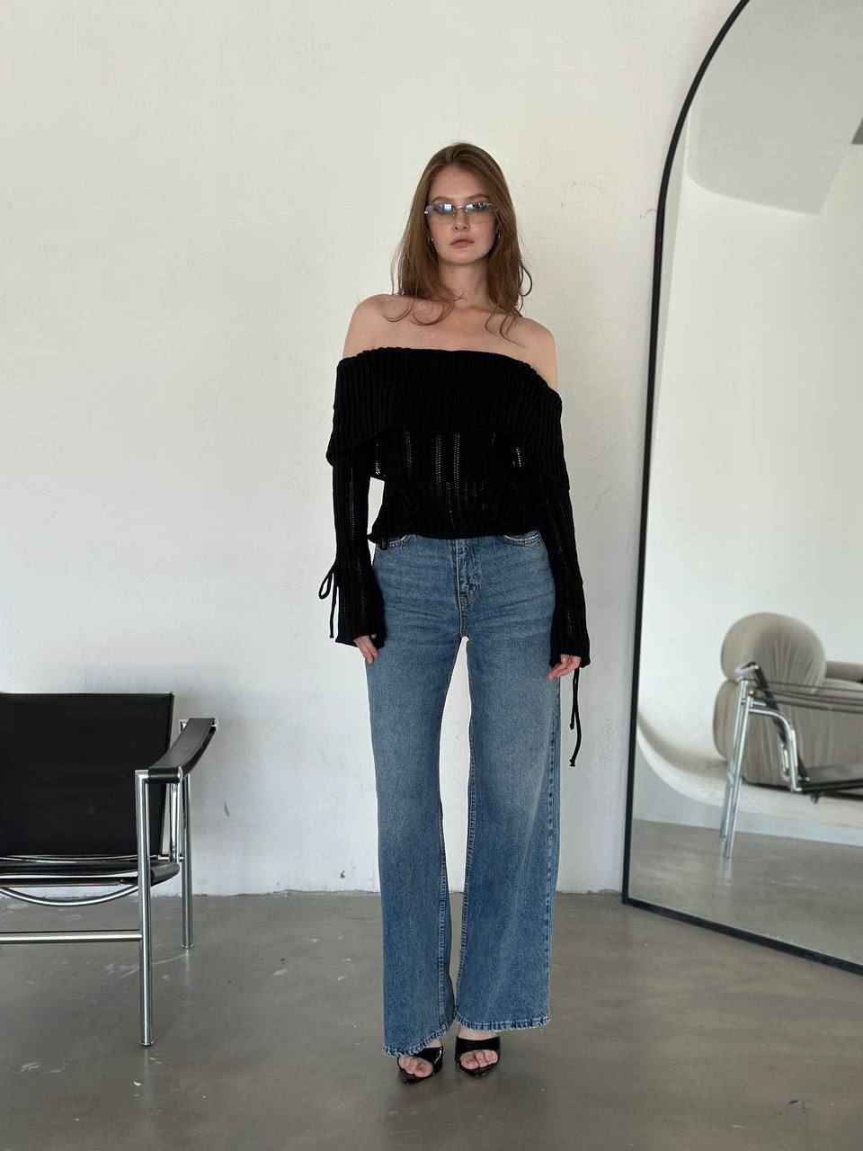 BATTEREN NECK SPANISH SLEEVE KNIT SWEATER