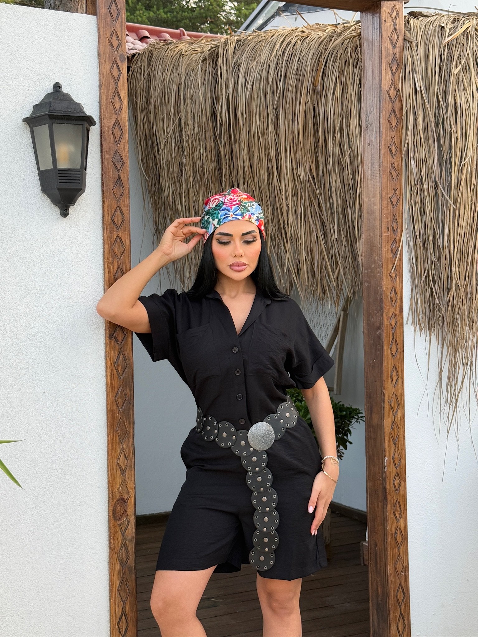 ÖNDEN DÜĞMELİ KISA KETEN TULUM