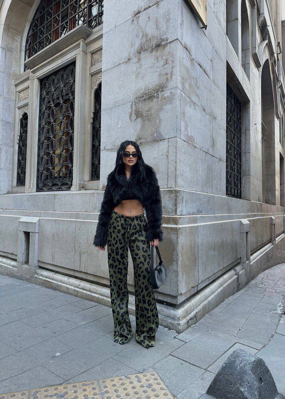 LEOPARD PATTERN SATIN TROUSERS