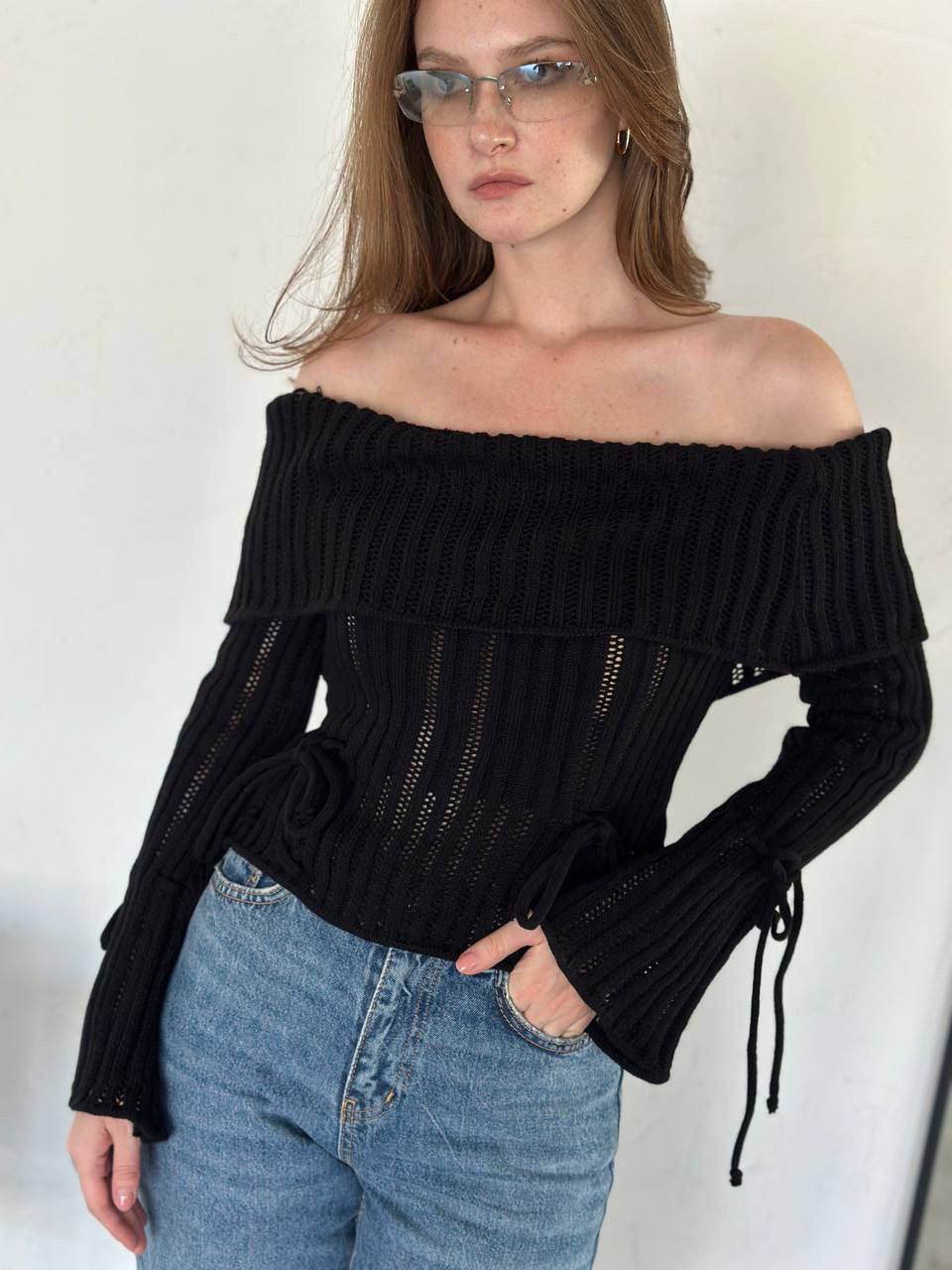 BATTEREN NECK SPANISH SLEEVE KNIT SWEATER