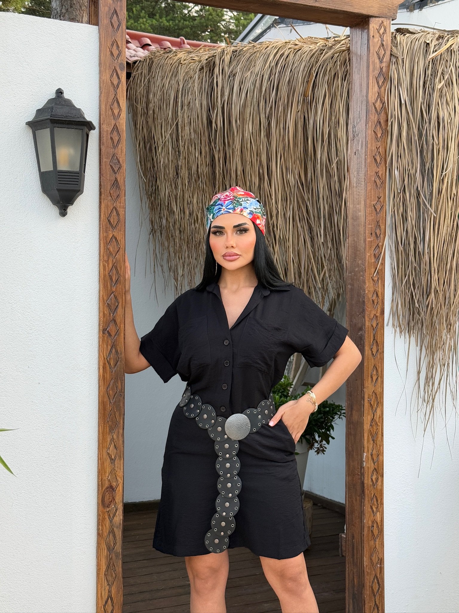 ÖNDEN DÜĞMELİ KISA KETEN TULUM