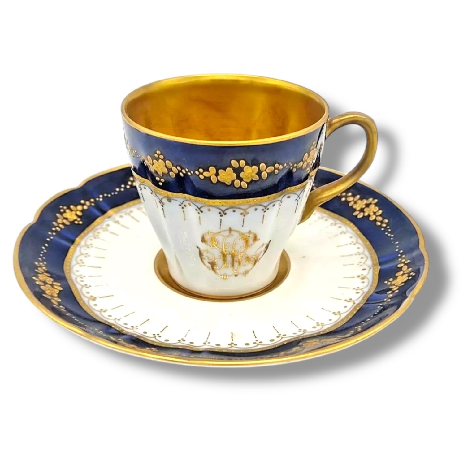 Limoges Kobalt Altın Mineli Kahve Fincanı