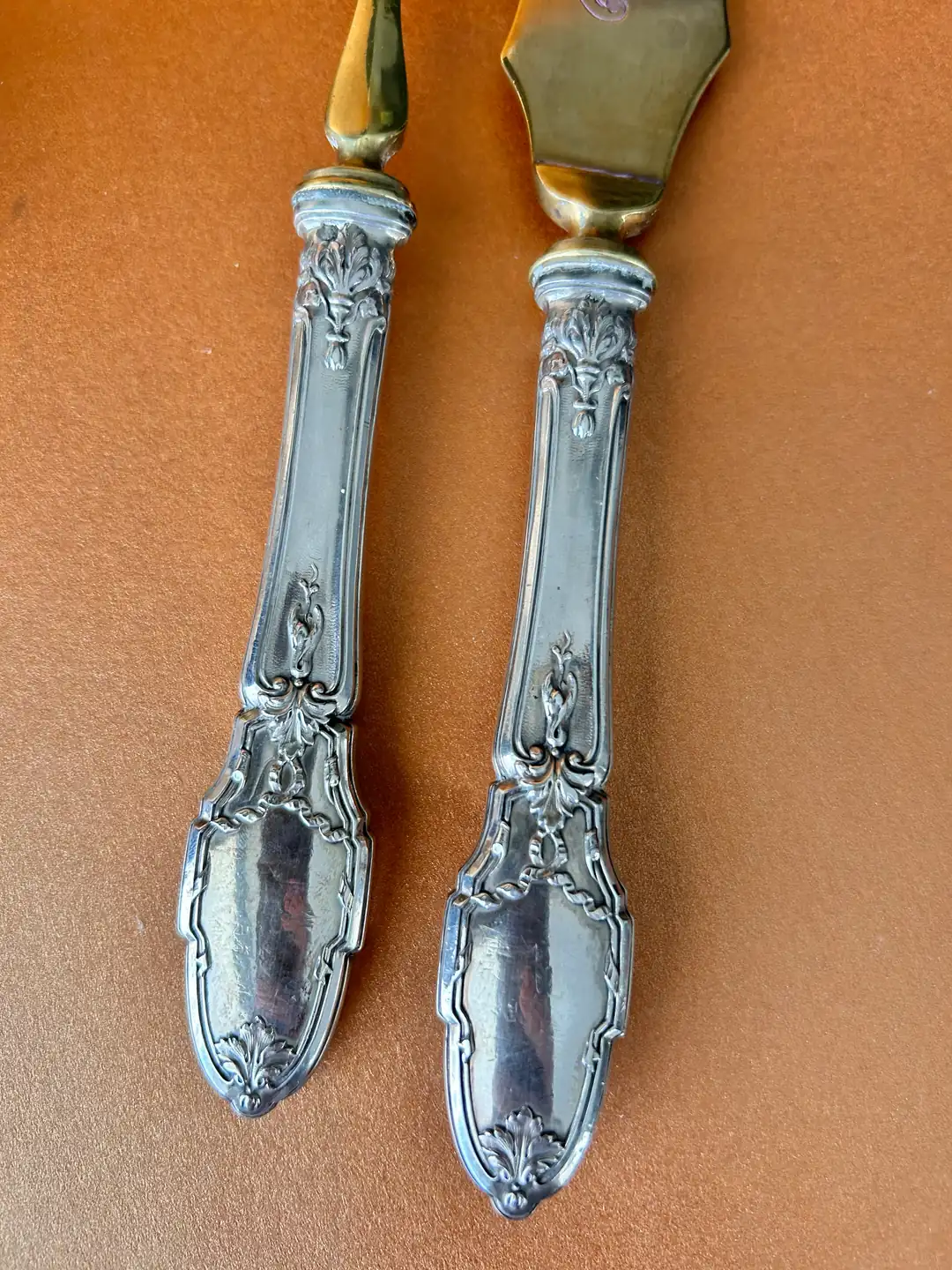 Antika Fransız Gümüş Kaplama Altın Balık Servis Seti