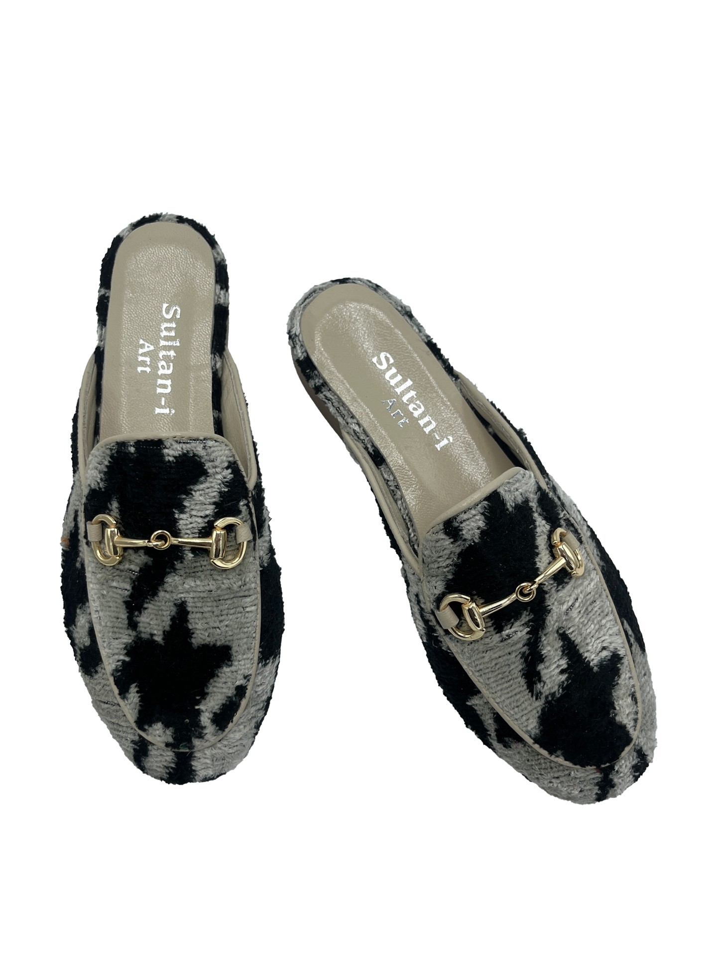 Milan G Slippers,Buckle Detailed,Leather Sole,Silk,Batik Patterned,Women's Slippers-Sand