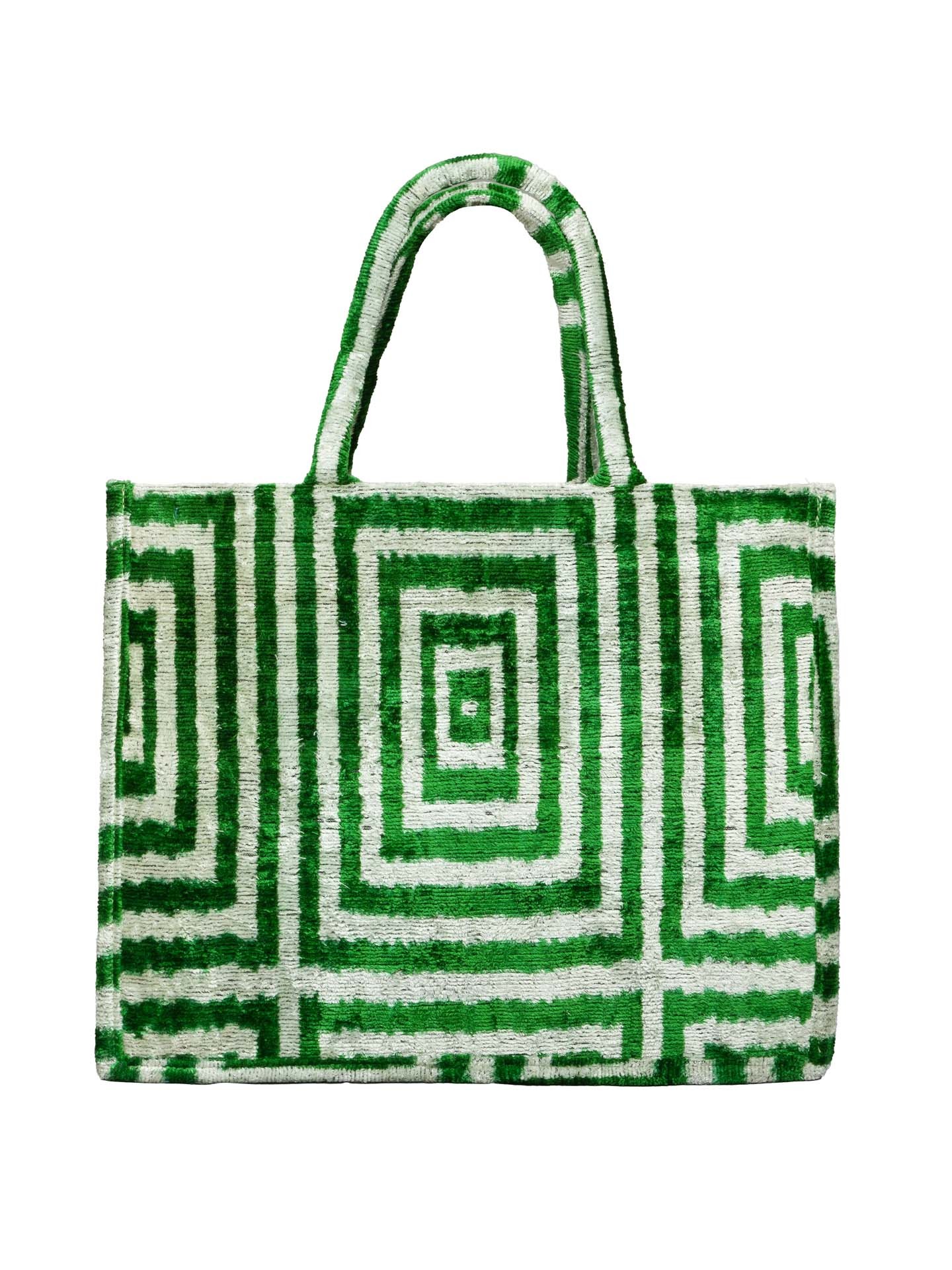 Giza Tote Bag,Silk Velvet Woman Tote Bag-Green Striped