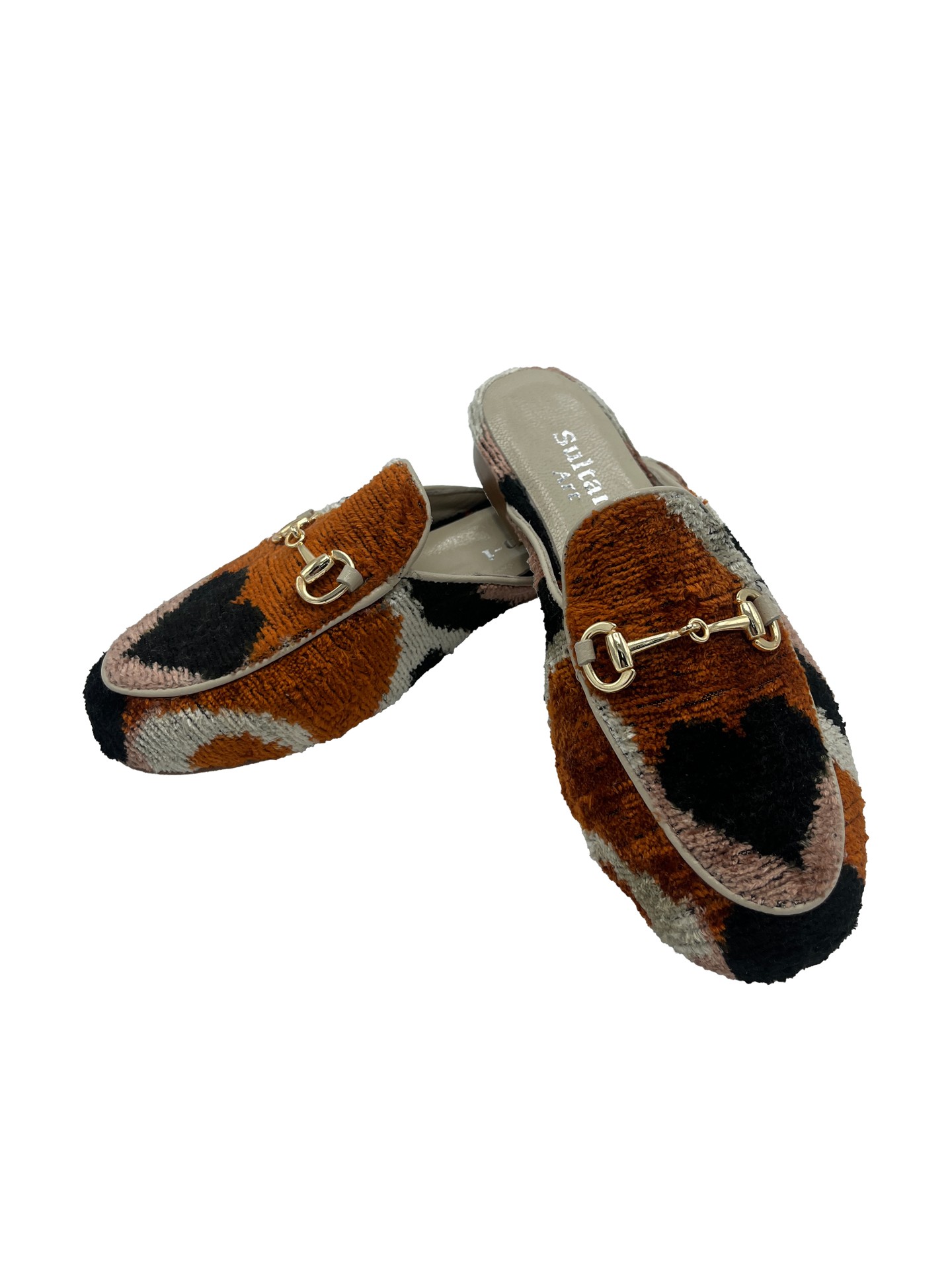 Paris G Slippers,Buckle Detailed,Leather Sole,Silk,Heart Patterned,Women's Slippers-Brown