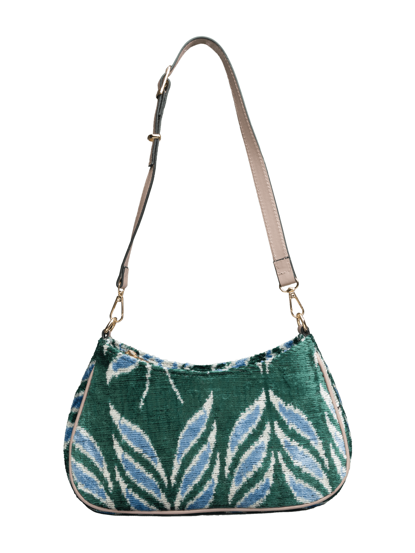 Club Bag,Handwoven Silk Ikat Woven Women's Bag-Cross Leather Strap-Green Leaf