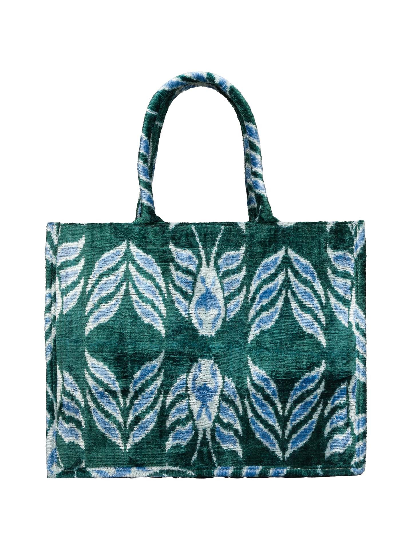 Santorine Tote Bag,Silk Velvet Woman Tote Bag-Green Leaf