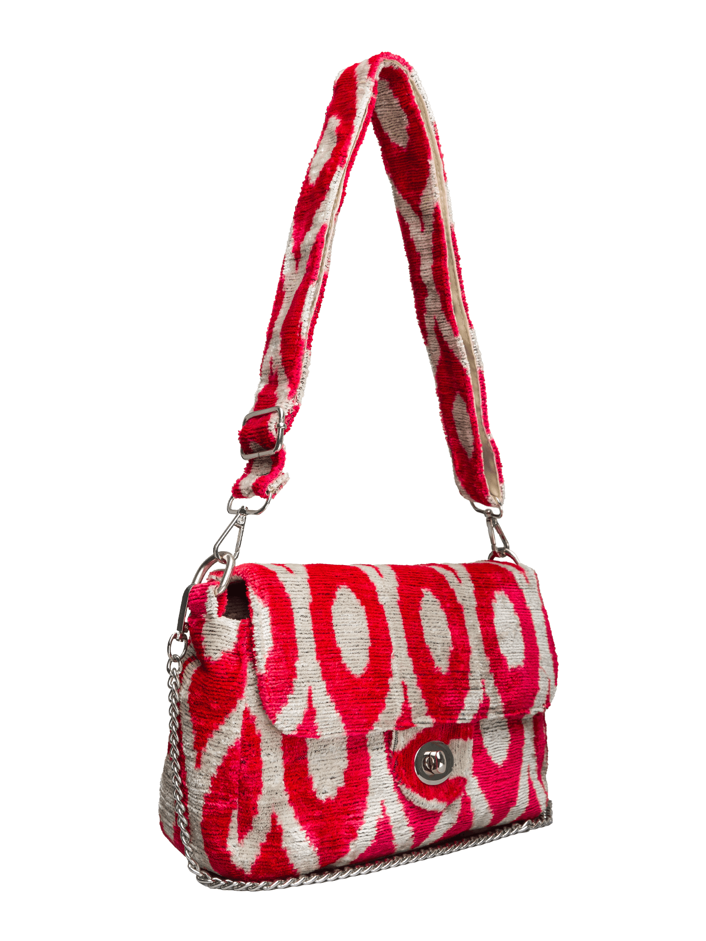 Coco Bag,Handwoven Silk Ikat Woven Women's Bag-Cross Thick Strap-Red Ring