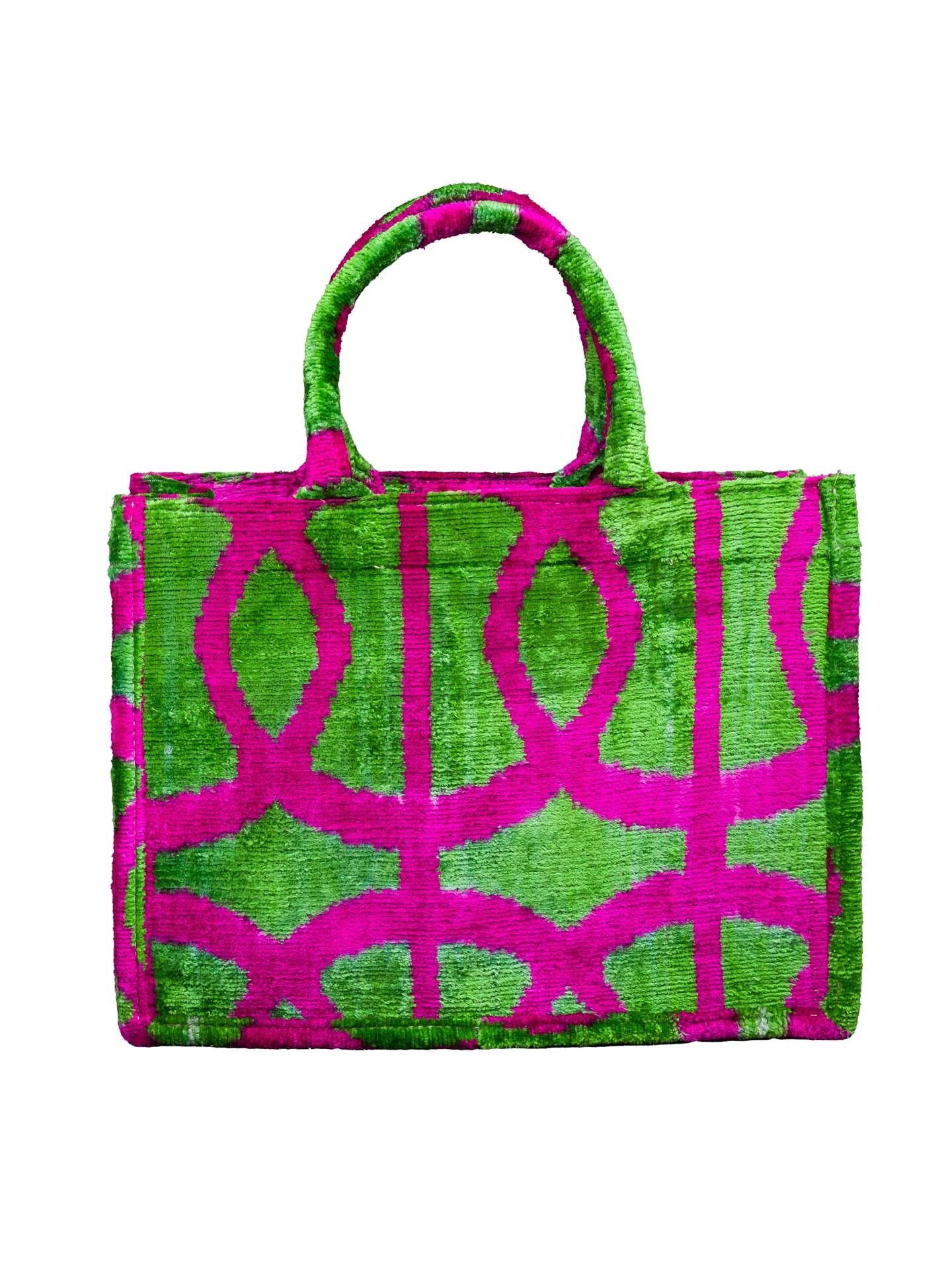 Ephesos Medium Tote Bag,Silk Velvet Woman Tote Bag-Fuchsia,Green