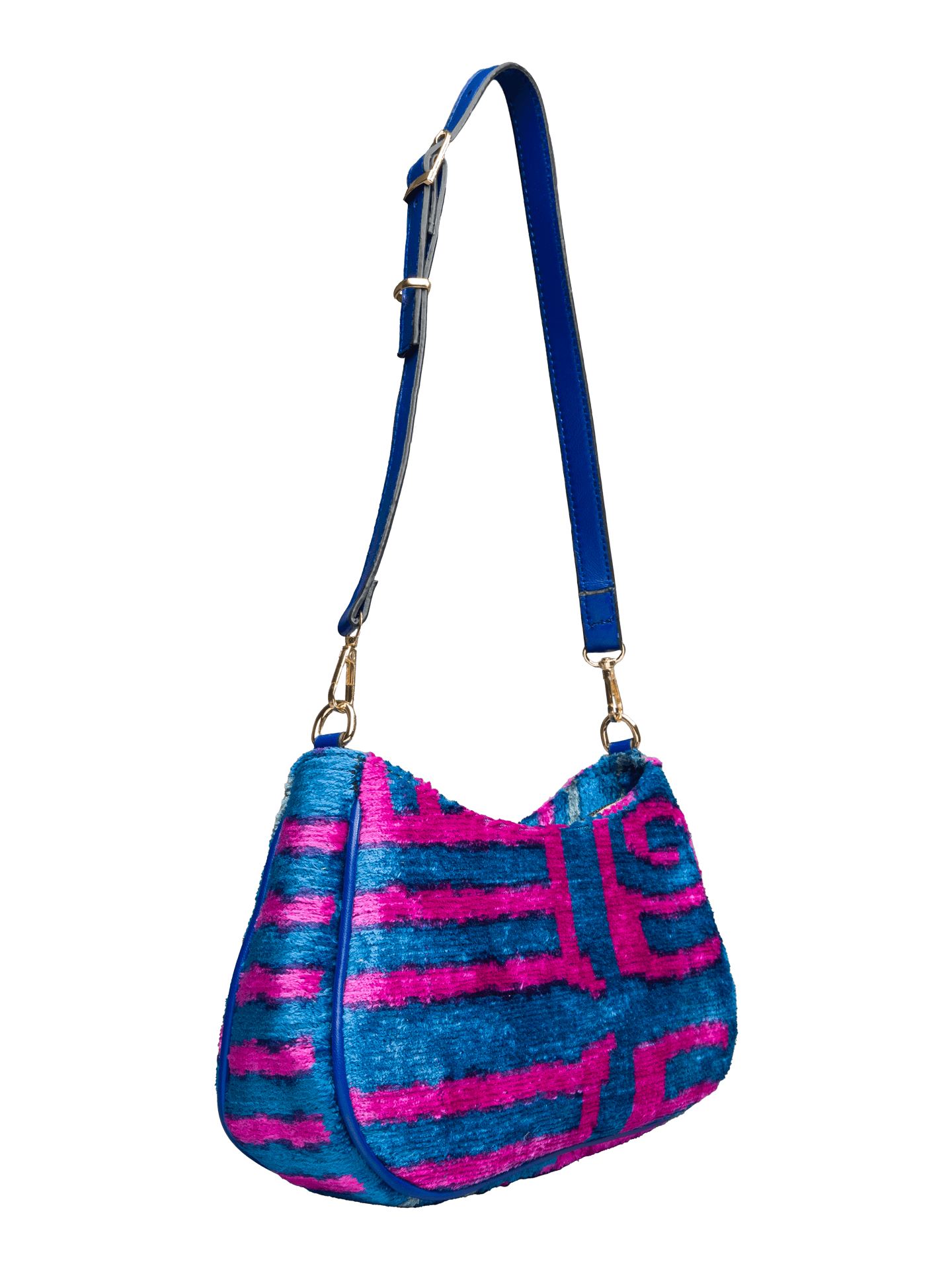 Club Bag,Handwoven Silk Ikat Woven Women's Bag-Cross Leather Strap-Blue