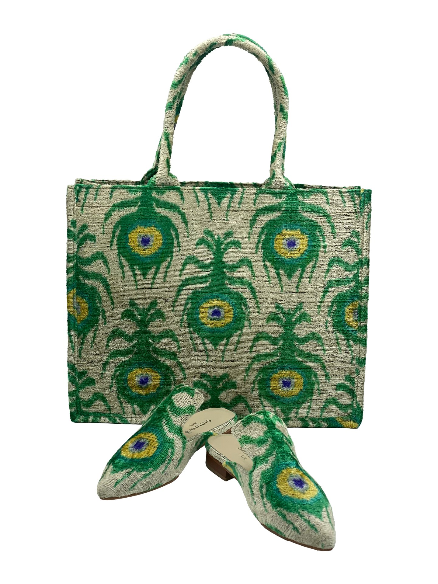 Peacock Tote Bag & Slippers Set,Women Slippers And Bag Set-Green