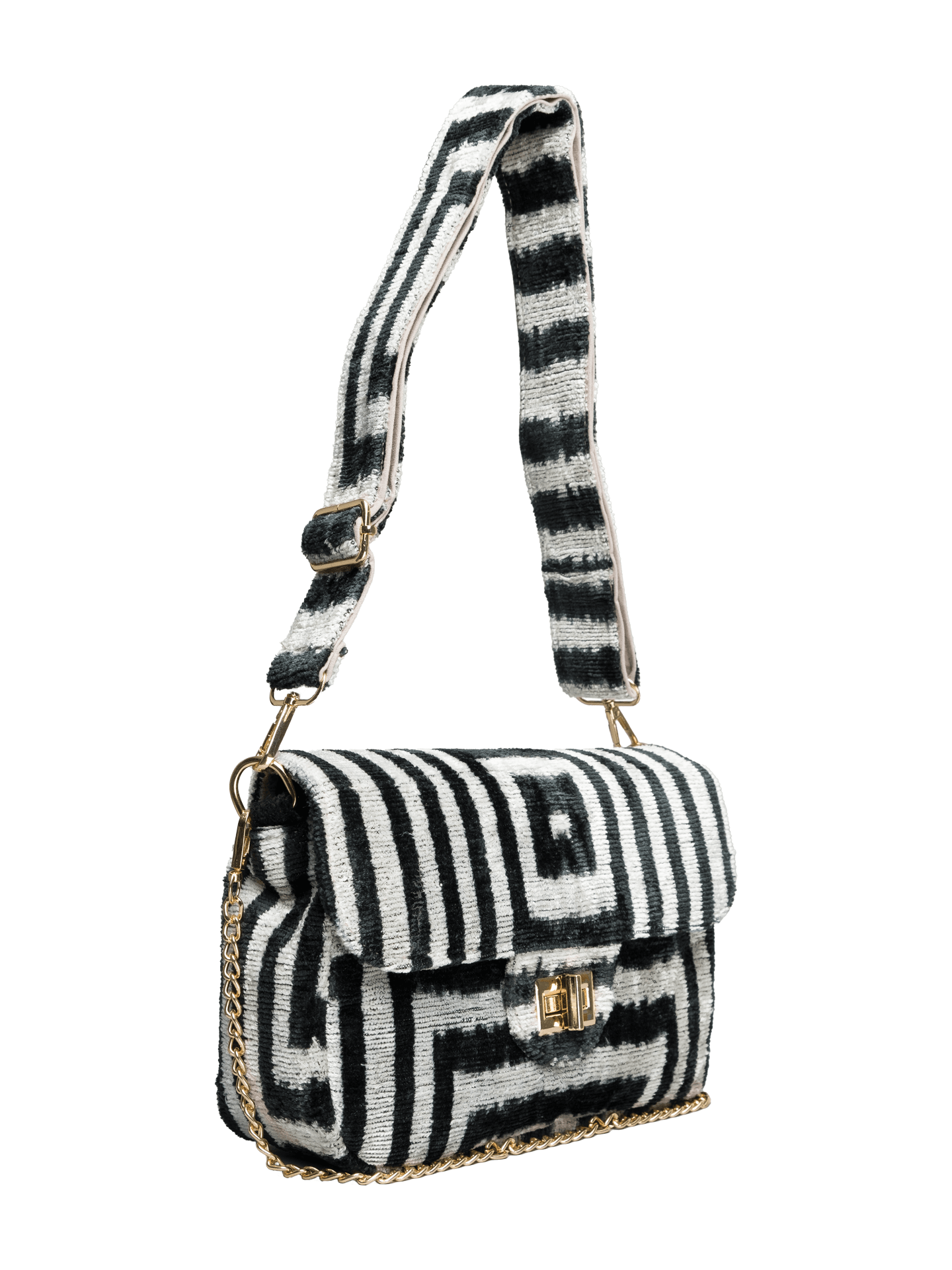 Coco Bag,Handwoven Silk Ikat Woven Women's Bag-Cross Thick Strap-Black Striped