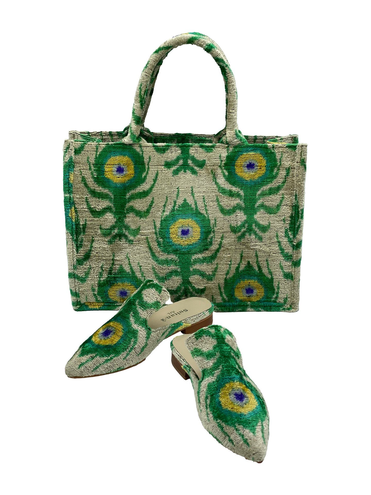 Peacock Medium Tote Bag & Slippers Set,Women Slippers And Bag Set-Green