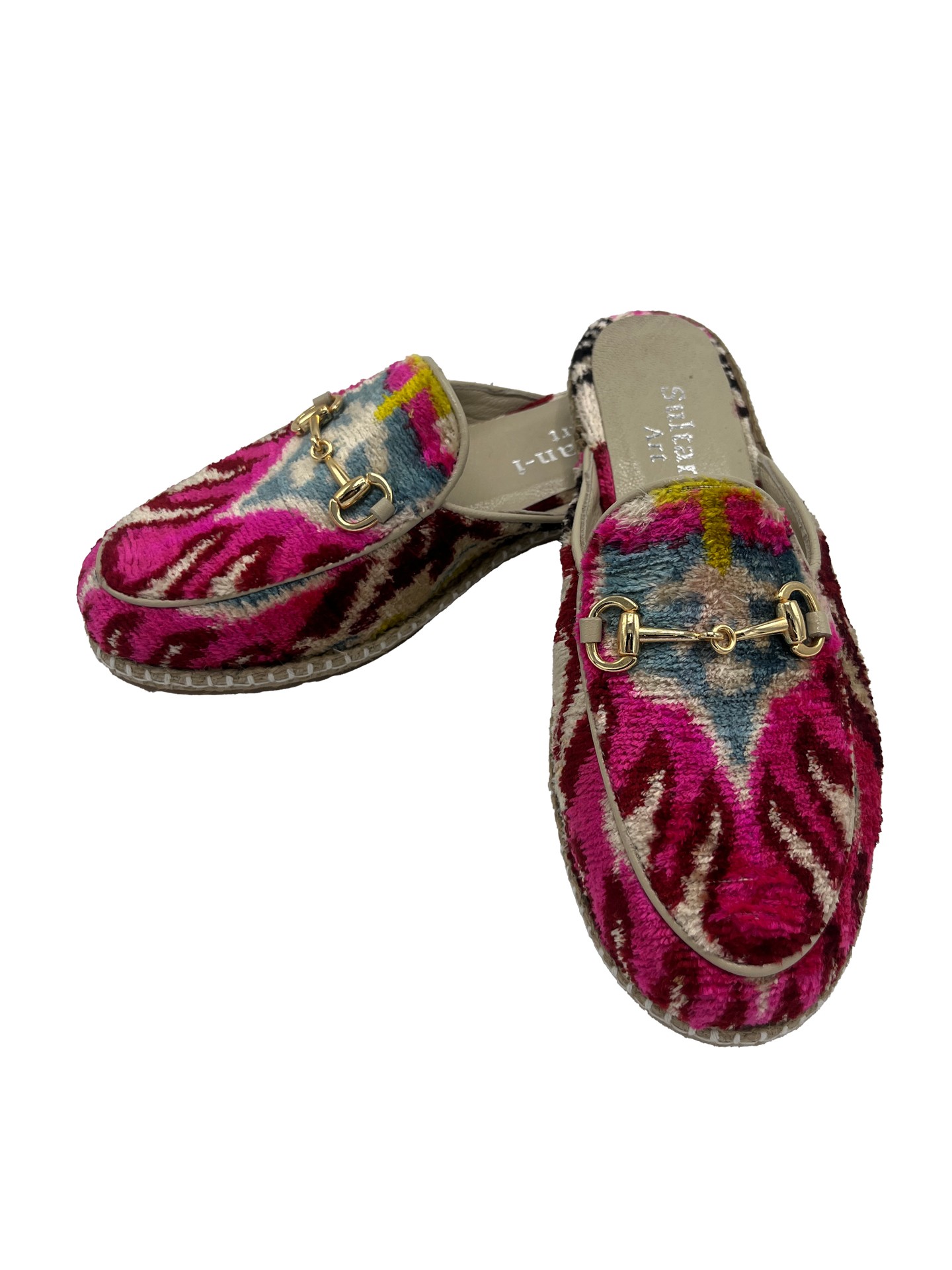 Jaipur G Espadrille,Buckle Detailed,Silk,Jute Sole,Handmade Women's Patterned Espadrille Slippers - Pink