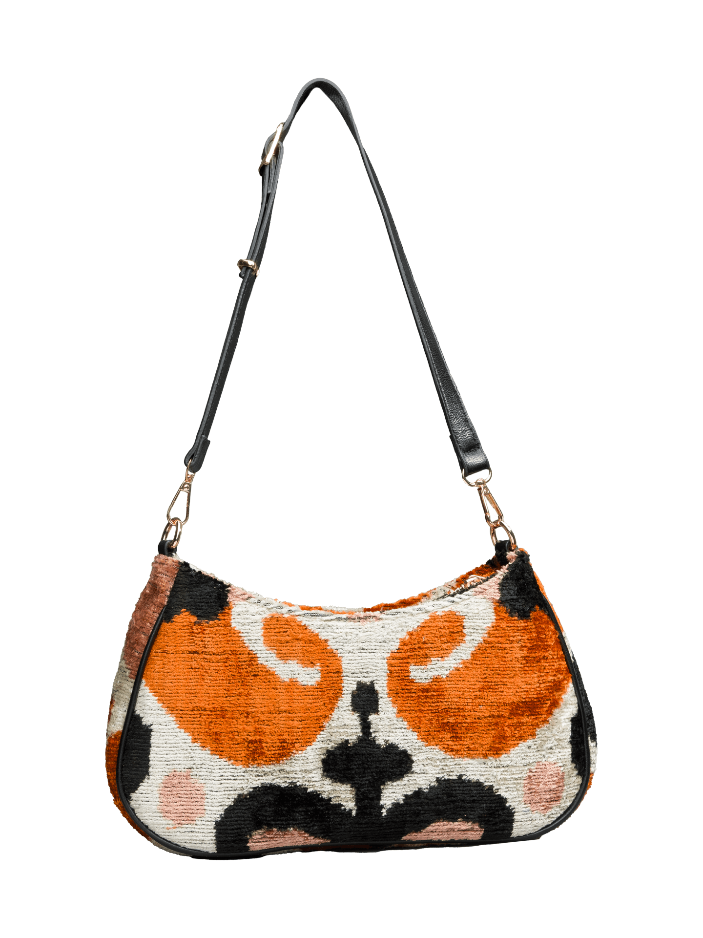 Club Bag,Handwoven Silk Ikat Woven Women's Bag-Cross Leather Strap-Orange