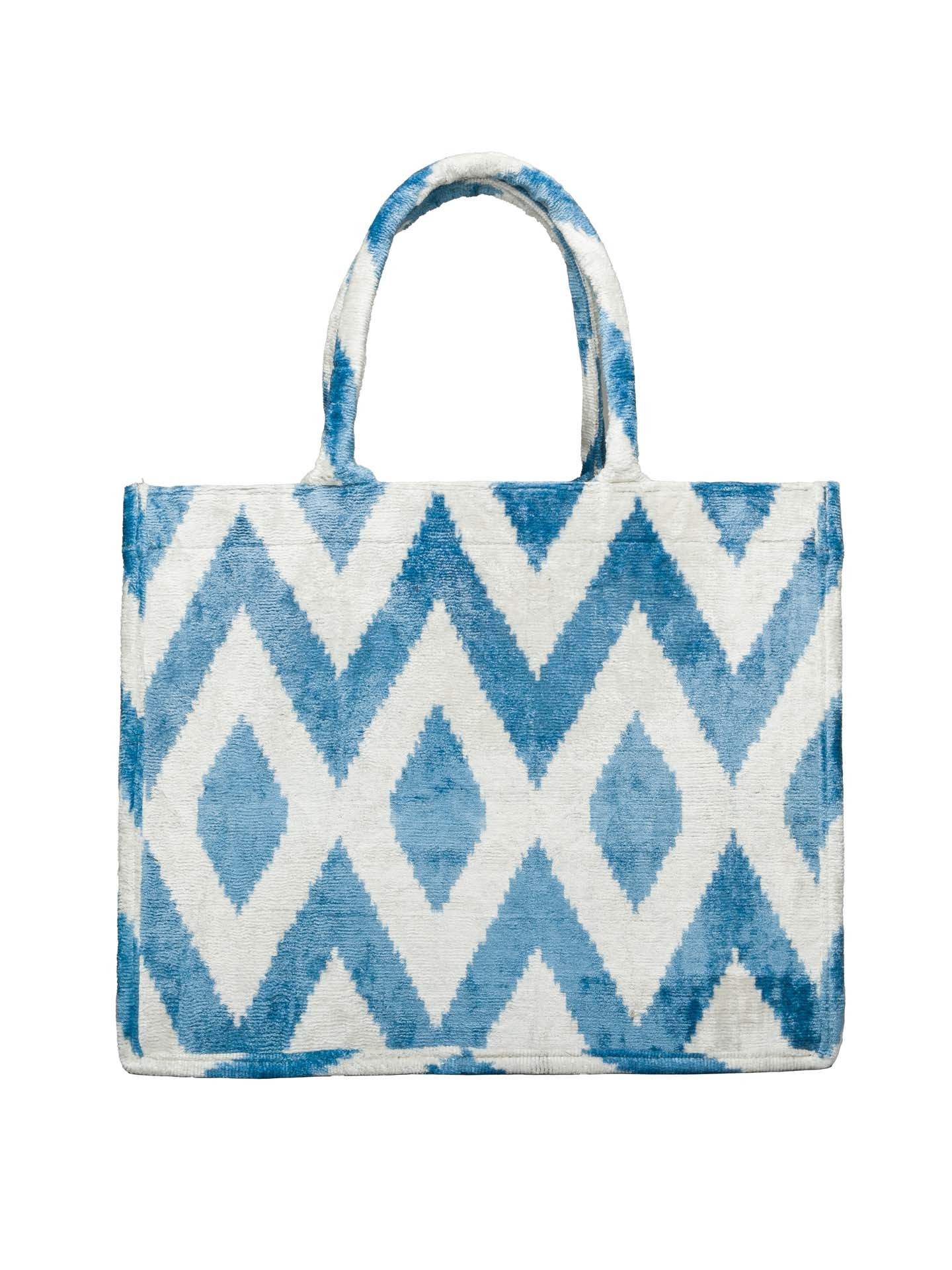 Zigzag Tote Bag,Silk Velvet Woman Tote Bag-Indigo