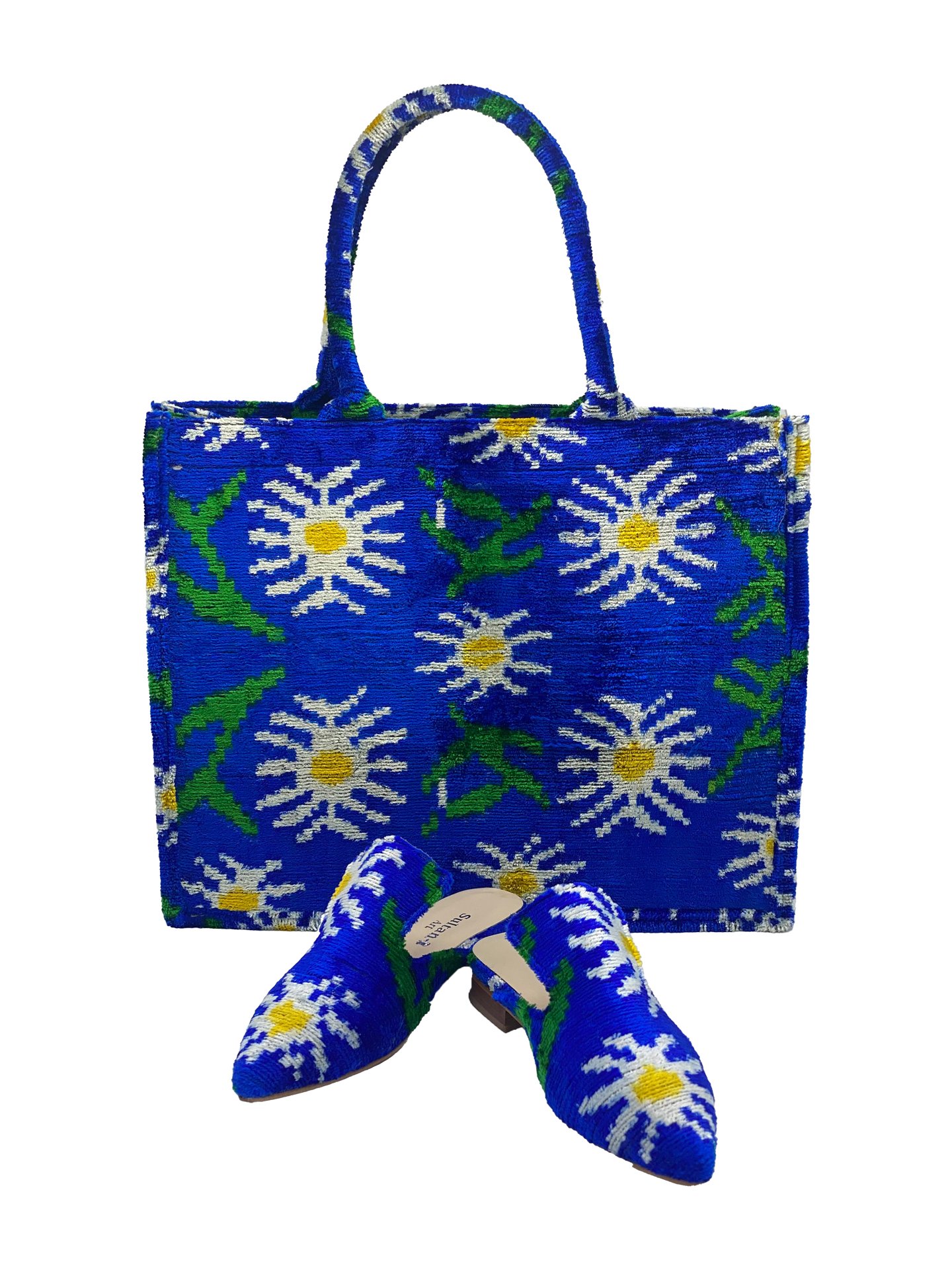 Ottowa Big Tote Bag & Slippers Set,Women Slippers And Bag Set-Blue,Daisy Pattern